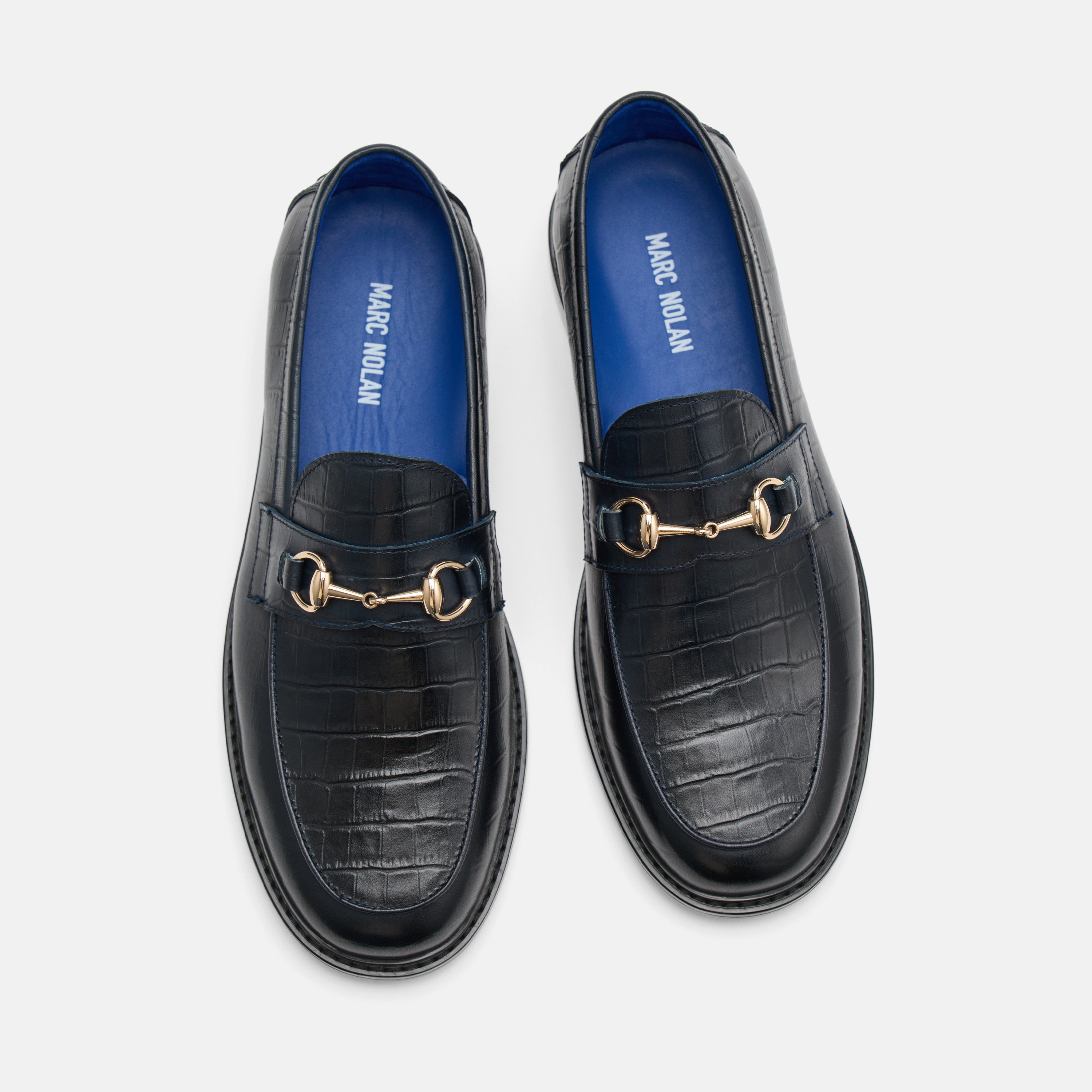 Boardwalk Navy Croc Leather Horse-Bit Loafers