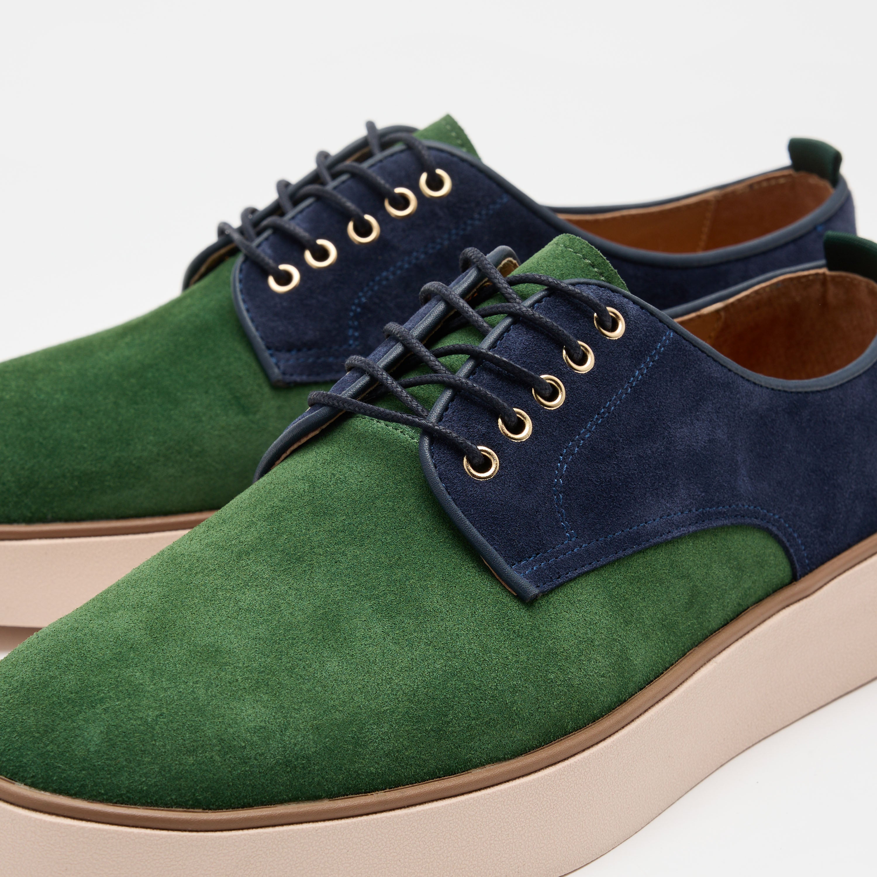 Deion Navy/Green Suede Derby Sneakers