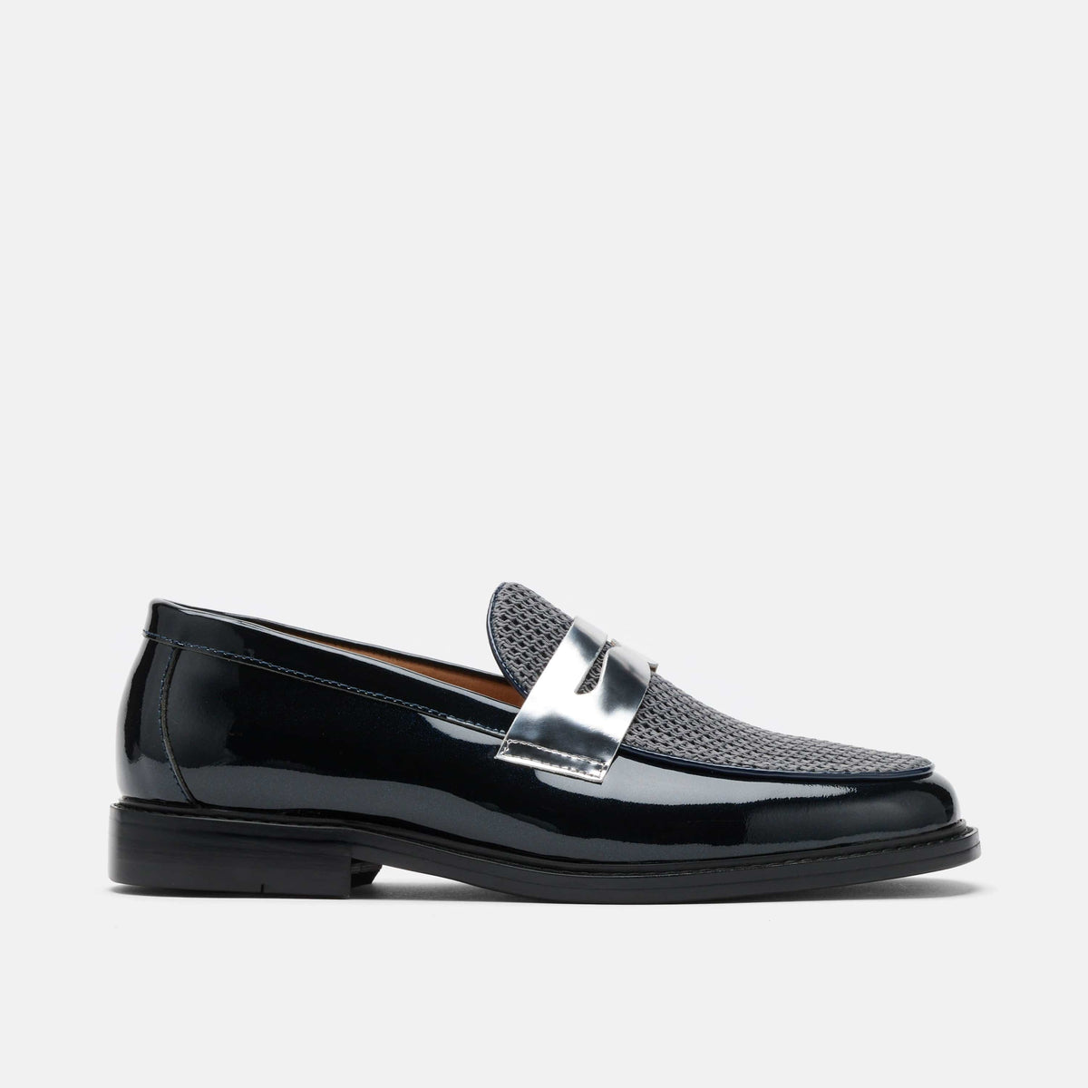 Calum Navy Patent Leather Penny Loafers
