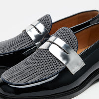 Calum Navy Patent Leather Penny Loafers