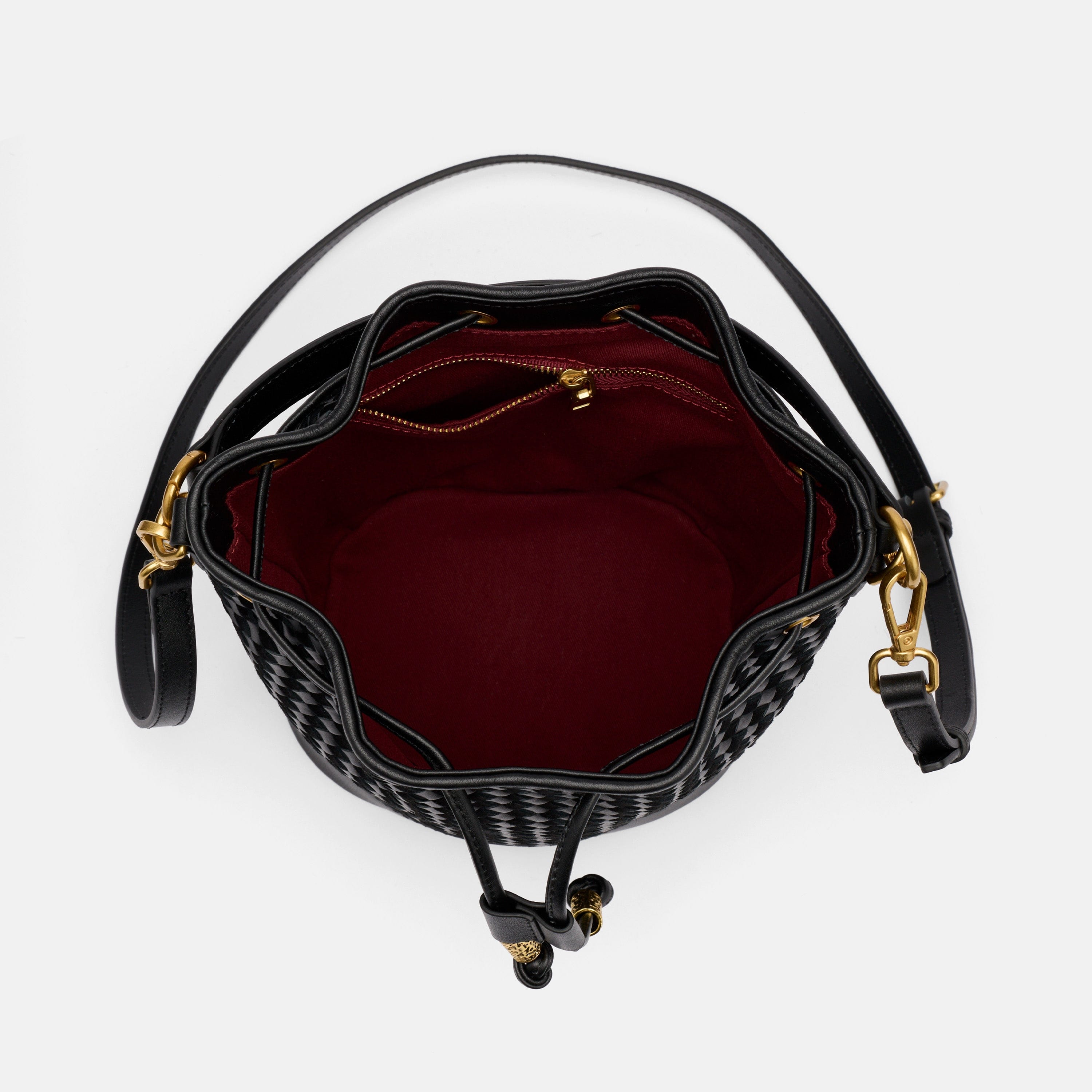 Nora Black Woven Leather Bucket Bag