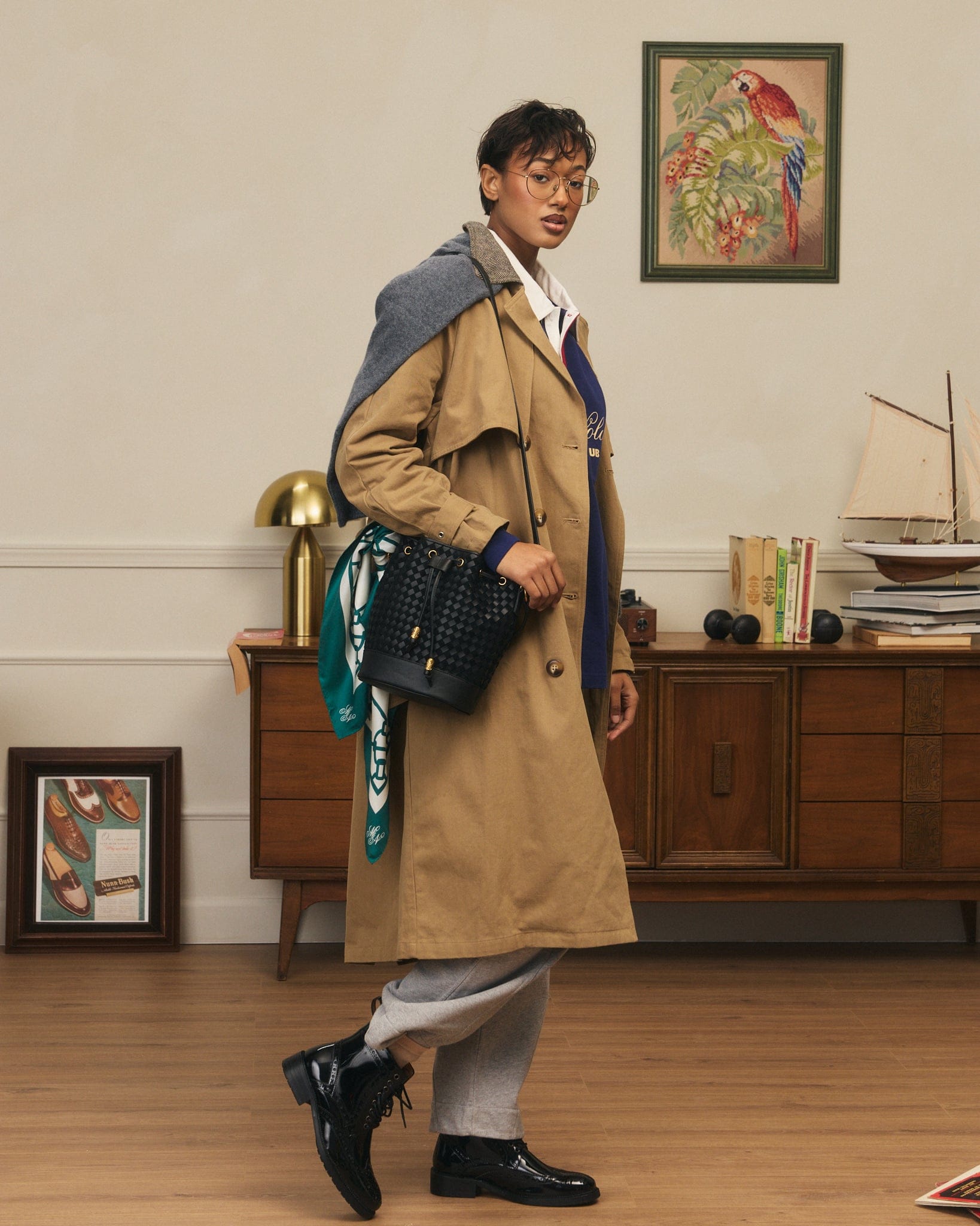 Nora Black Woven Leather Bucket Bag