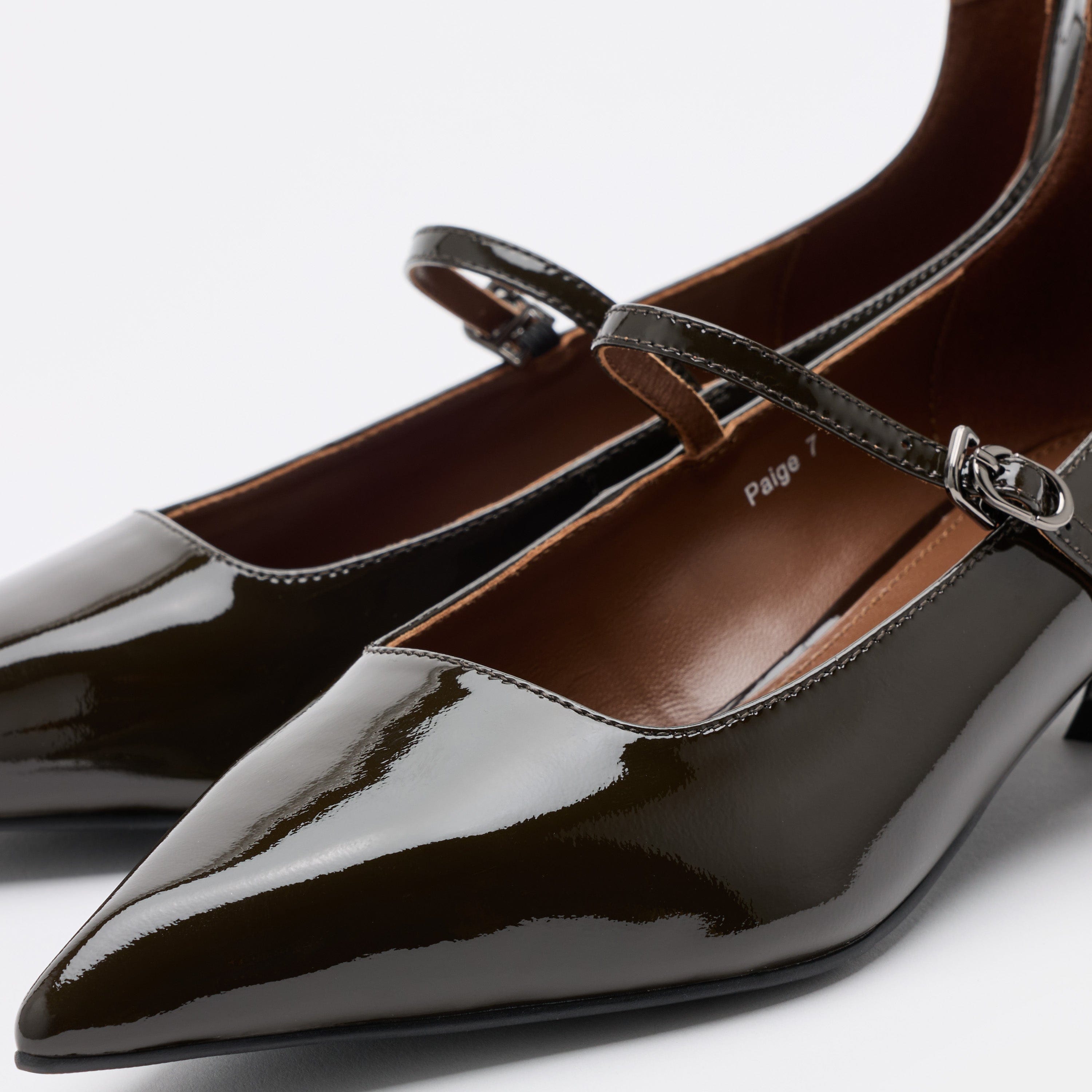 Paige Dark Green Patent Leather Kitten Heels
