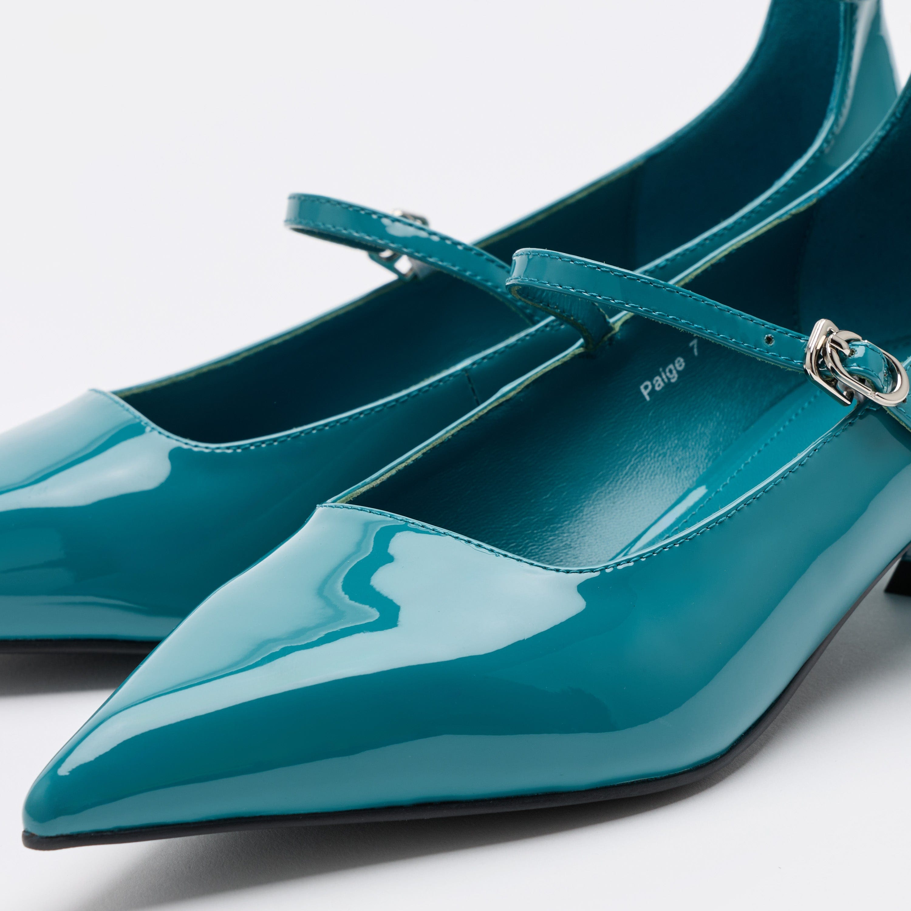 Paige Transformative Teal Patent Leather Kitten Heels