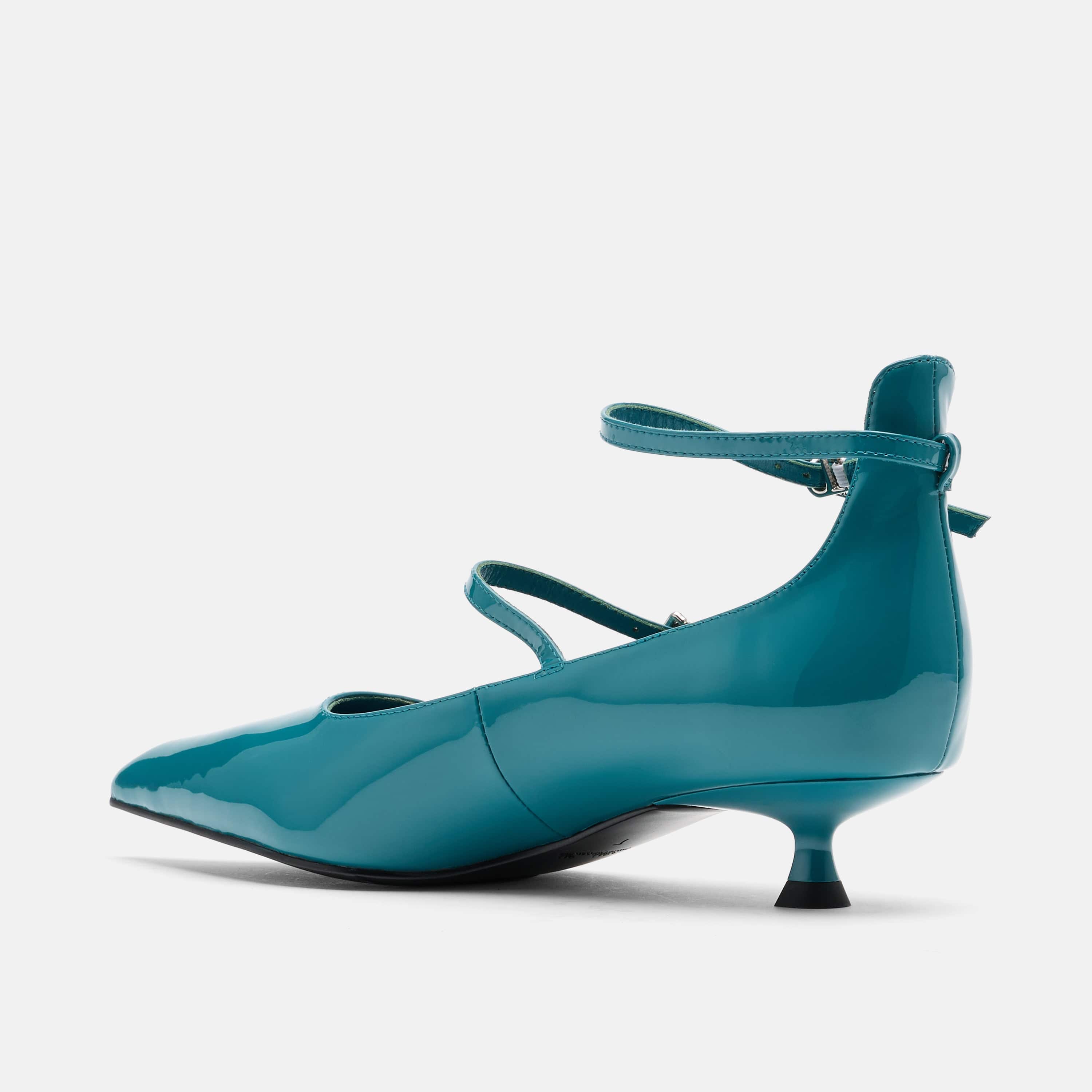 Paige Transformative Teal Patent Leather Kitten Heels