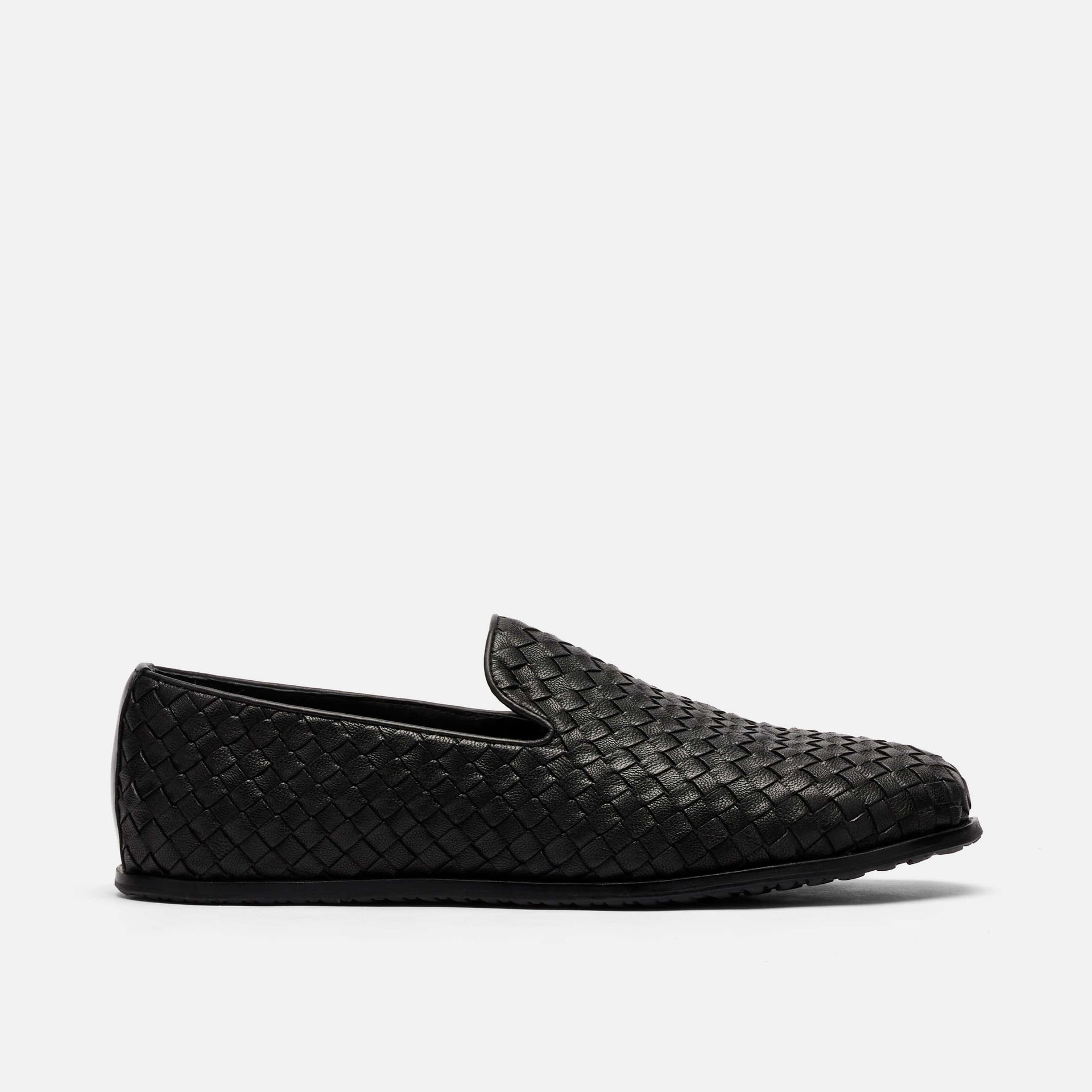 woven leather mens dress shoes Portofino Black Woven Leather Venetian Loafers