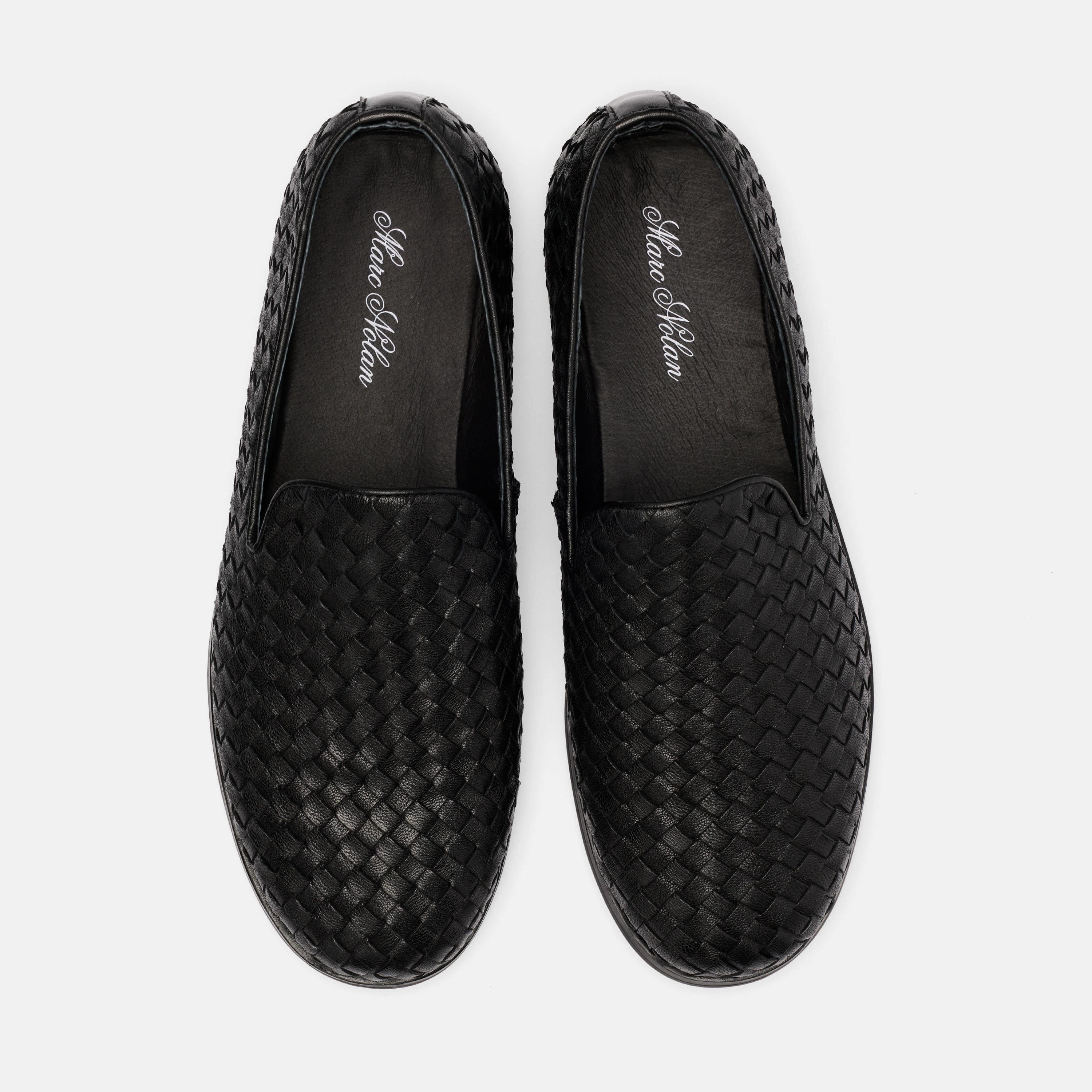 Portofino Black Woven Leather Venetian Loafers