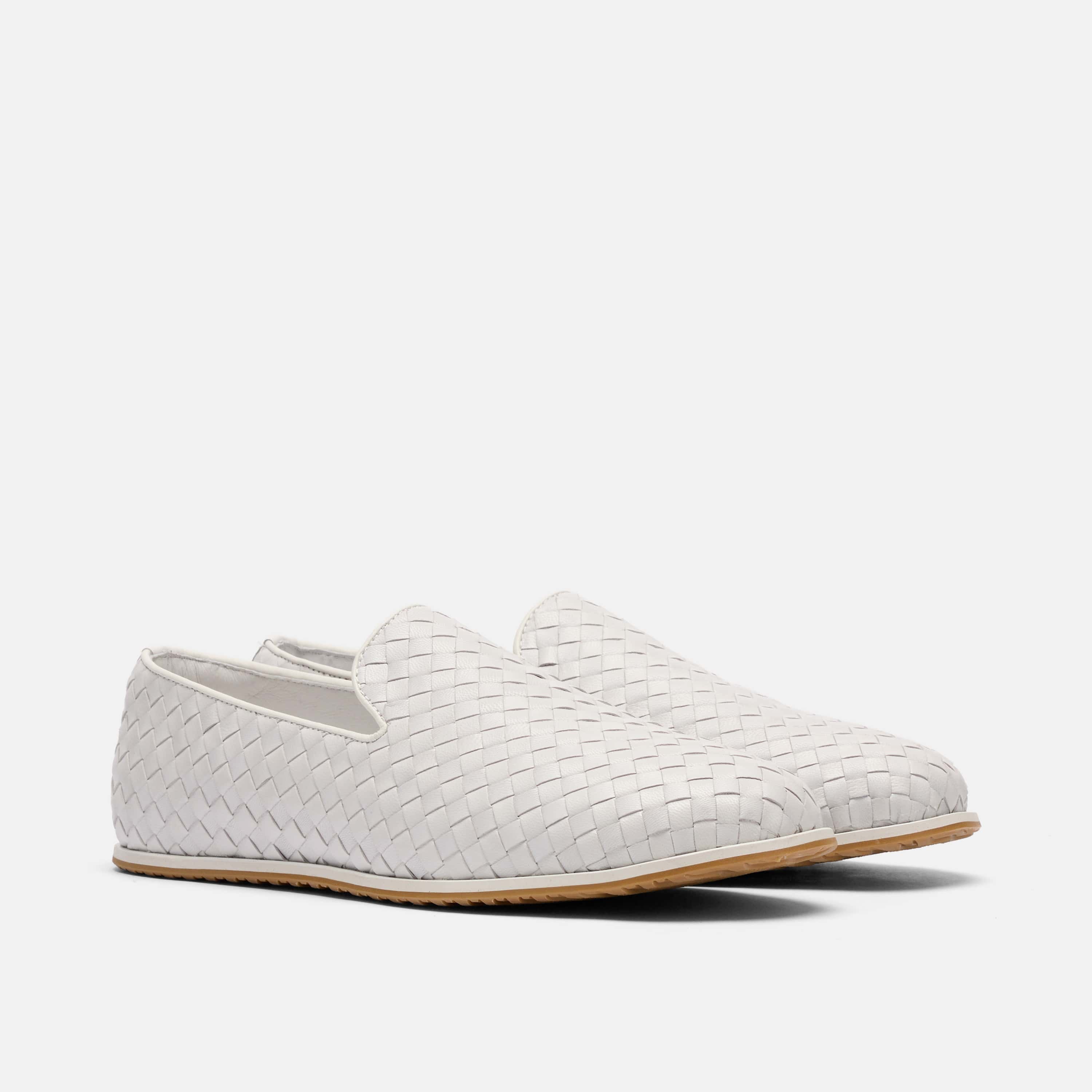 Portofino White Woven Leather Venetian Loafers