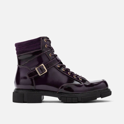 Atlas Purple Patent Leather Strap Boots