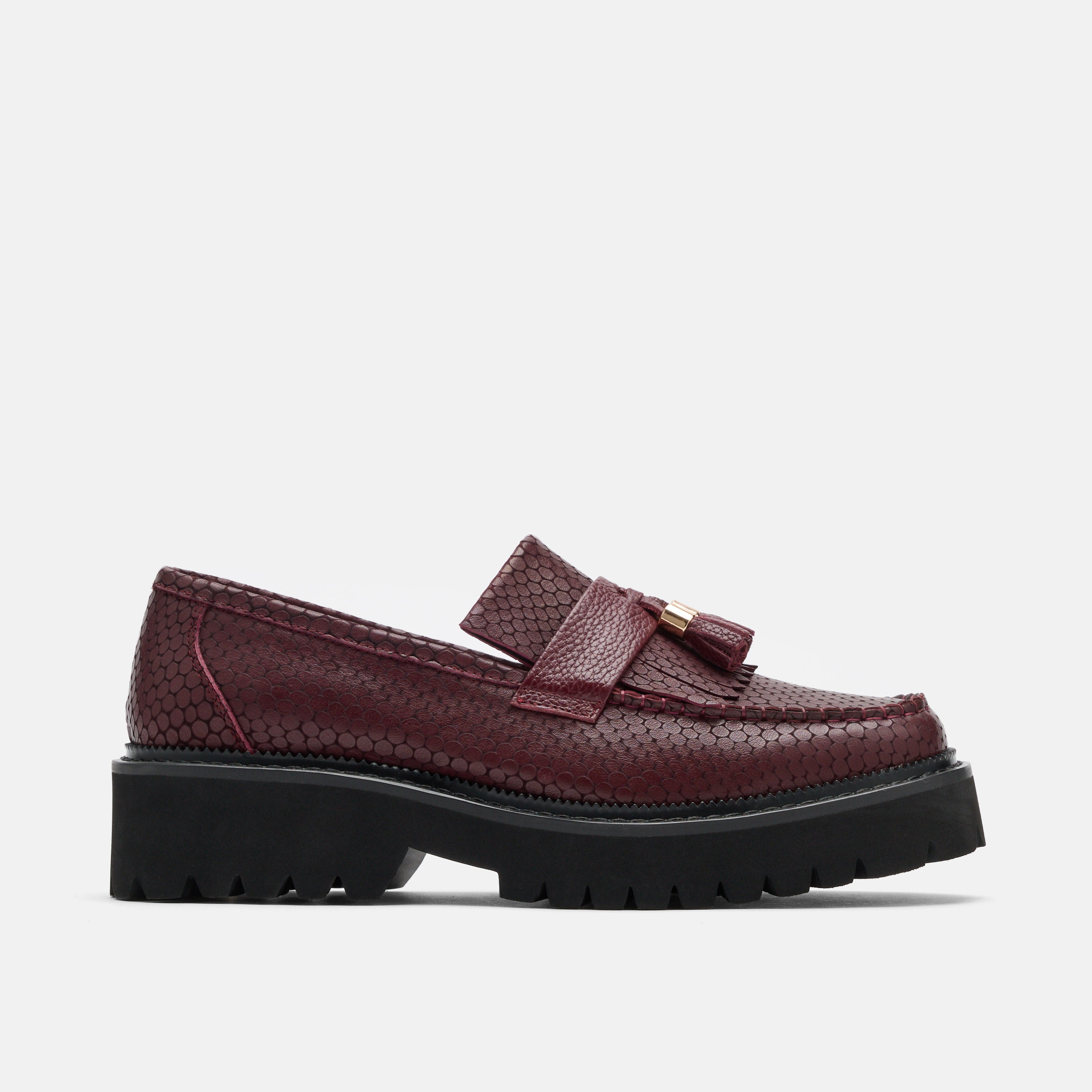 Ms. Journey Burgundy Crocskin Leather Lug Tassel Loafer