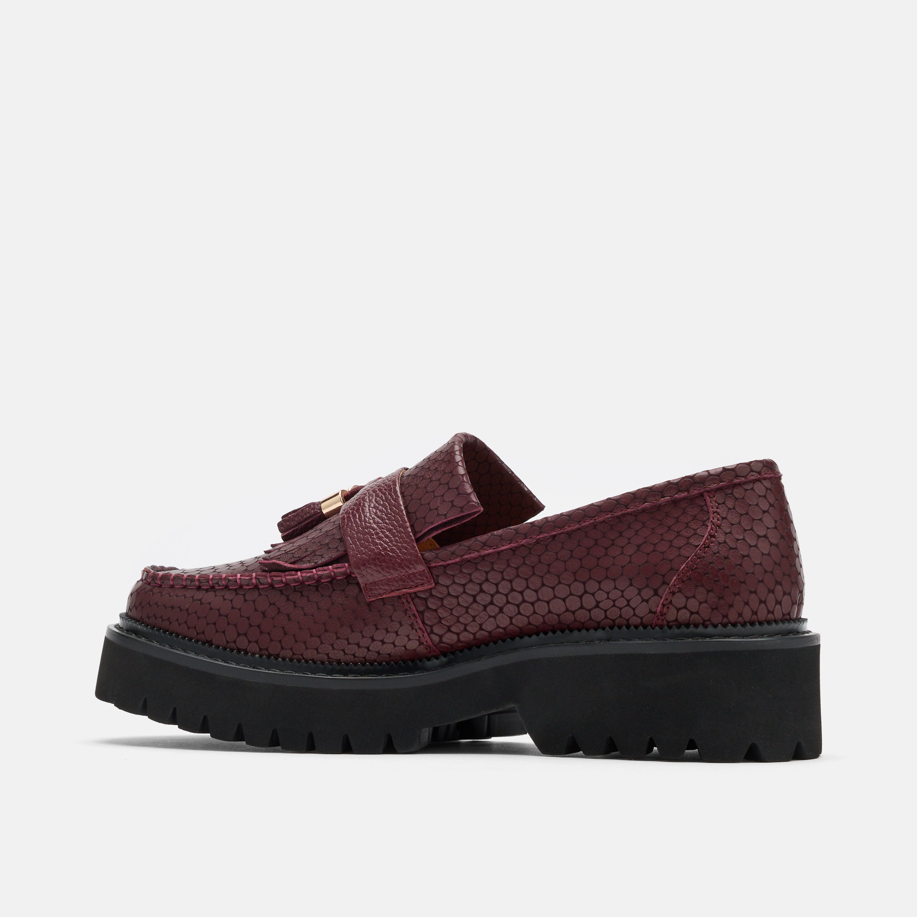 Ms. Journey Burgundy Crocskin Leather Lug Tassel Loafer