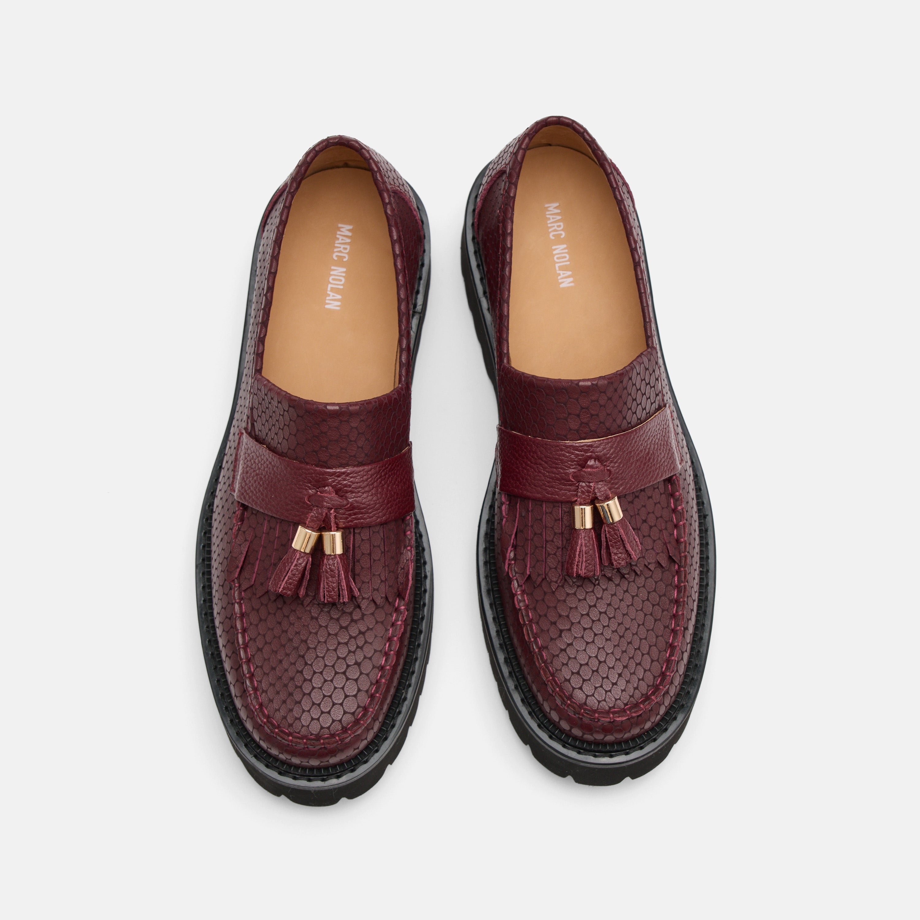 Ms. Journey Burgundy Crocskin Leather Lug Tassel Loafer