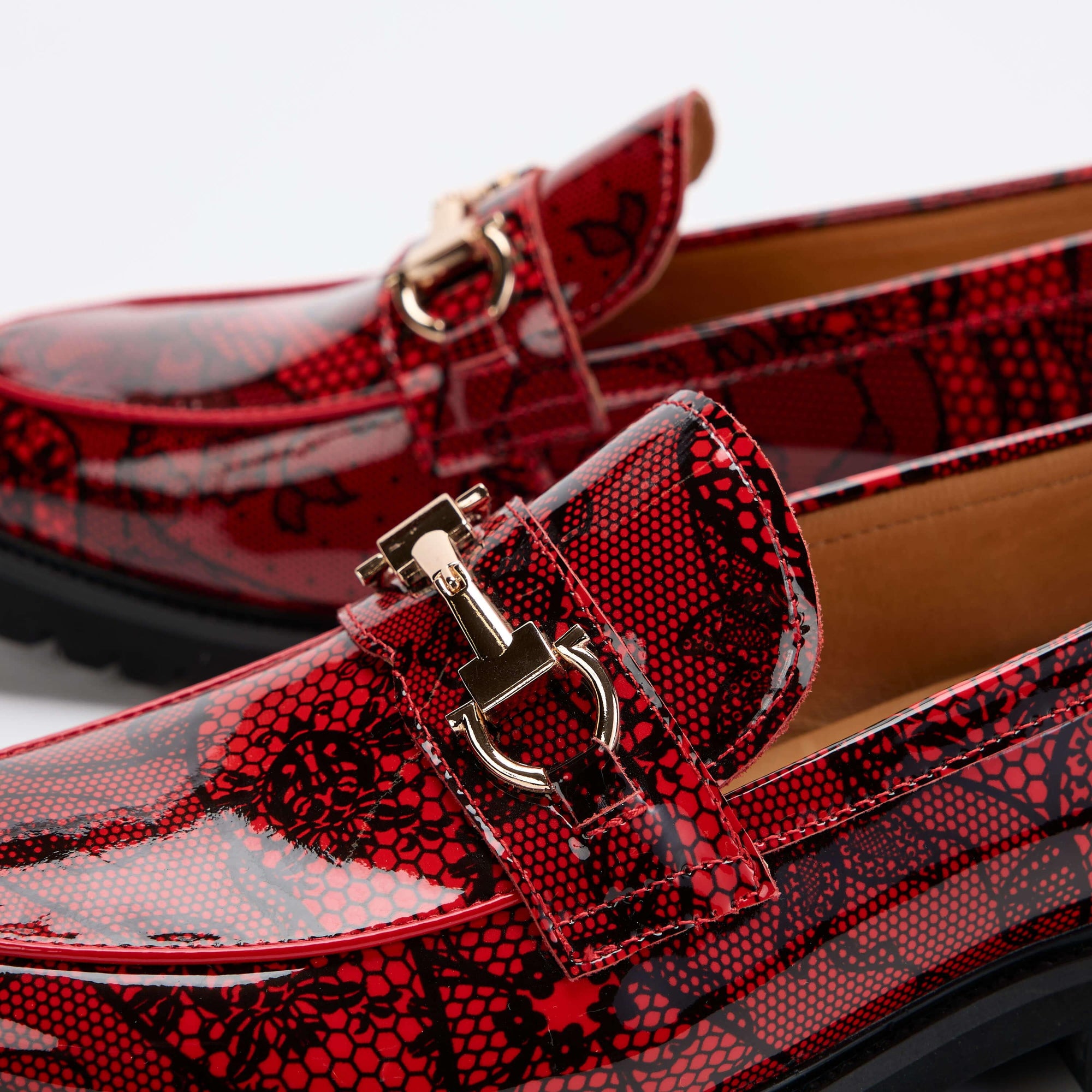 womens red patent leather bit loafers
