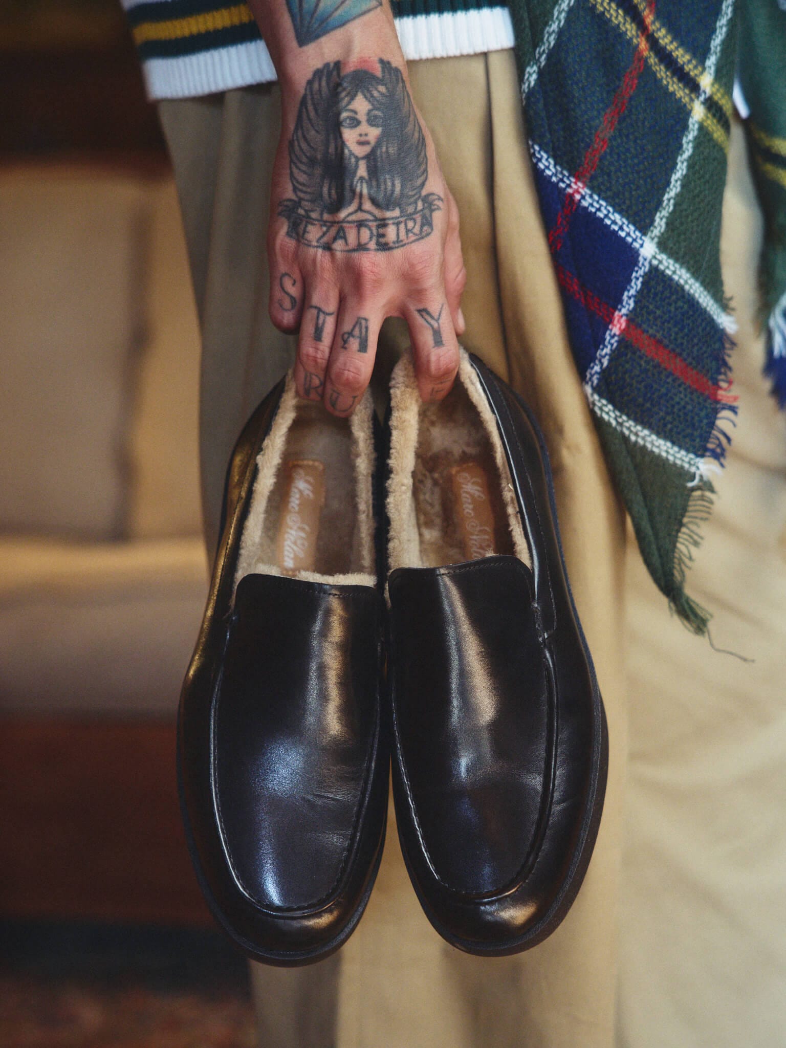 Remy Black Leather and Shearling Loafers