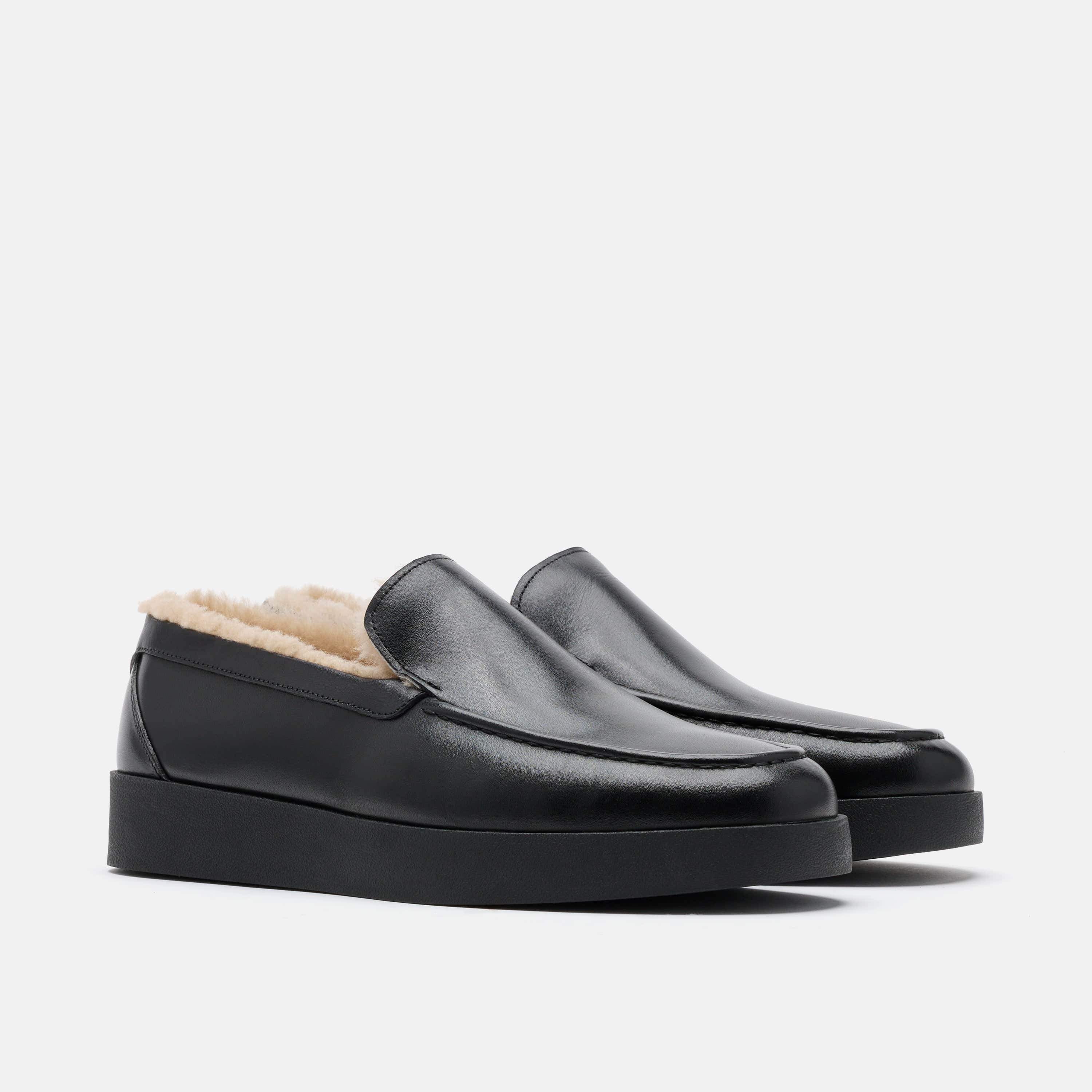 Remy Black Leather and Shearling Loafers