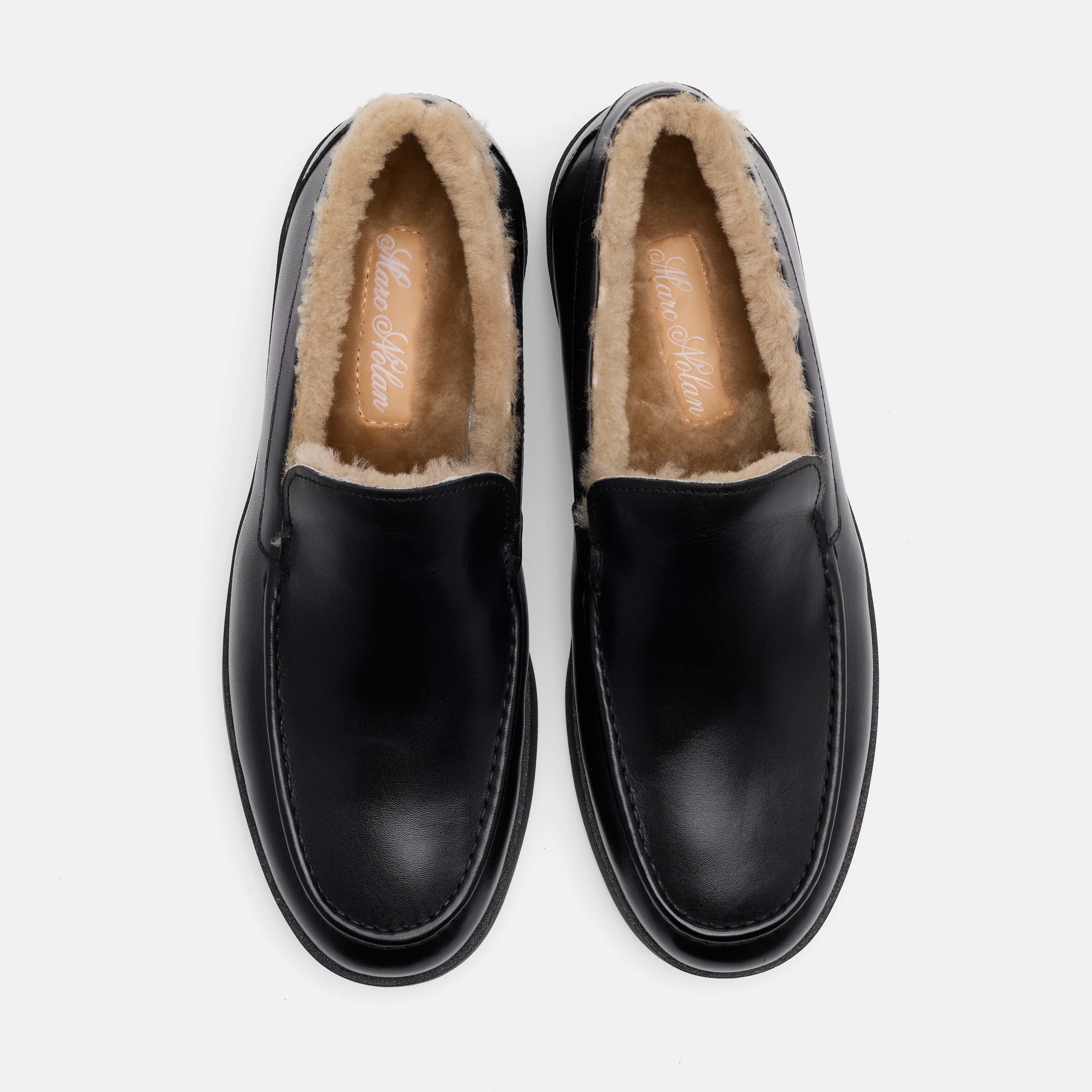 Remy Black Leather and Shearling Loafers