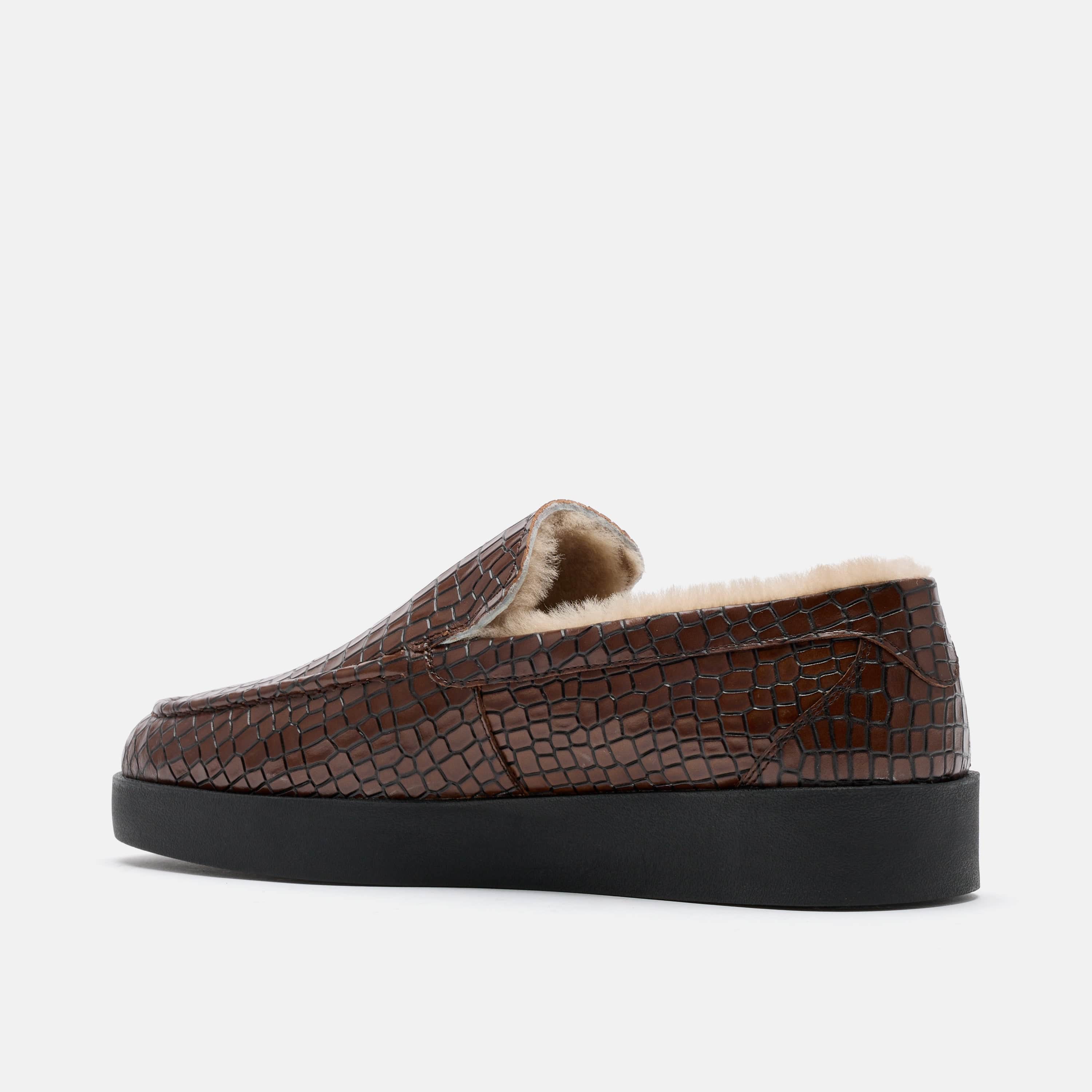 Remy Brown Croc Leather and Shearling Loafers