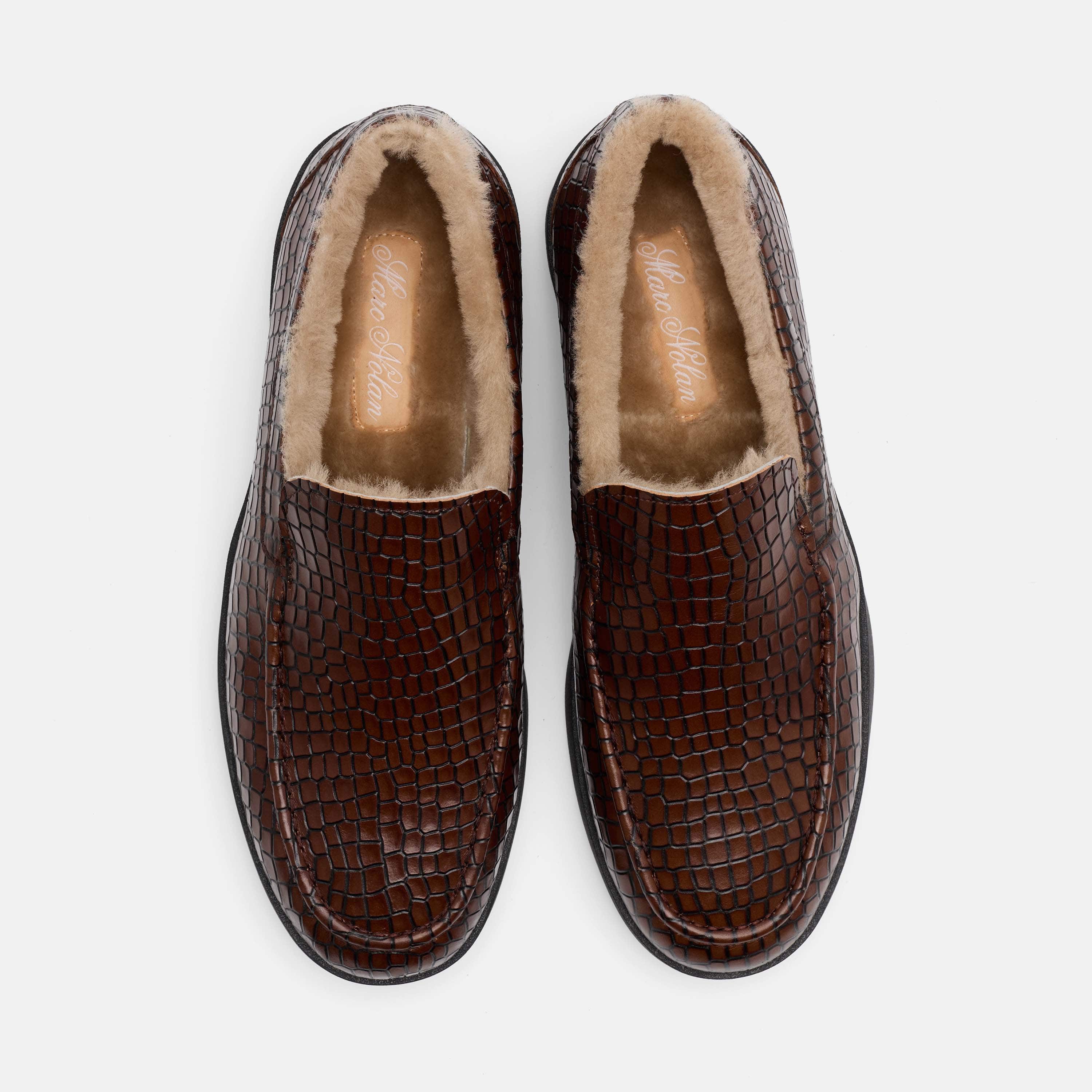 Remy Brown Croc Leather and Shearling Loafers