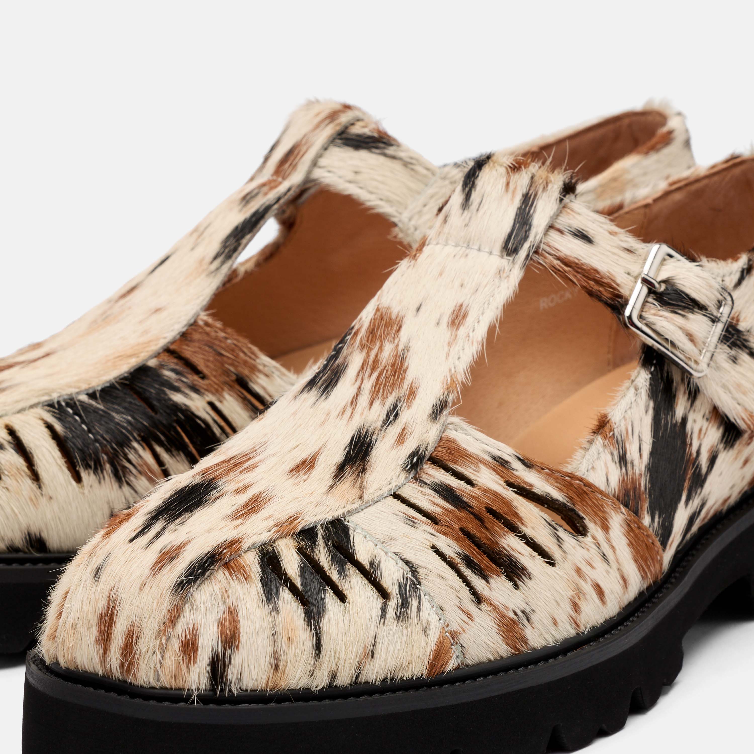 Rocky Appaloosa Pony Hair Lug Mary Jane Shoes