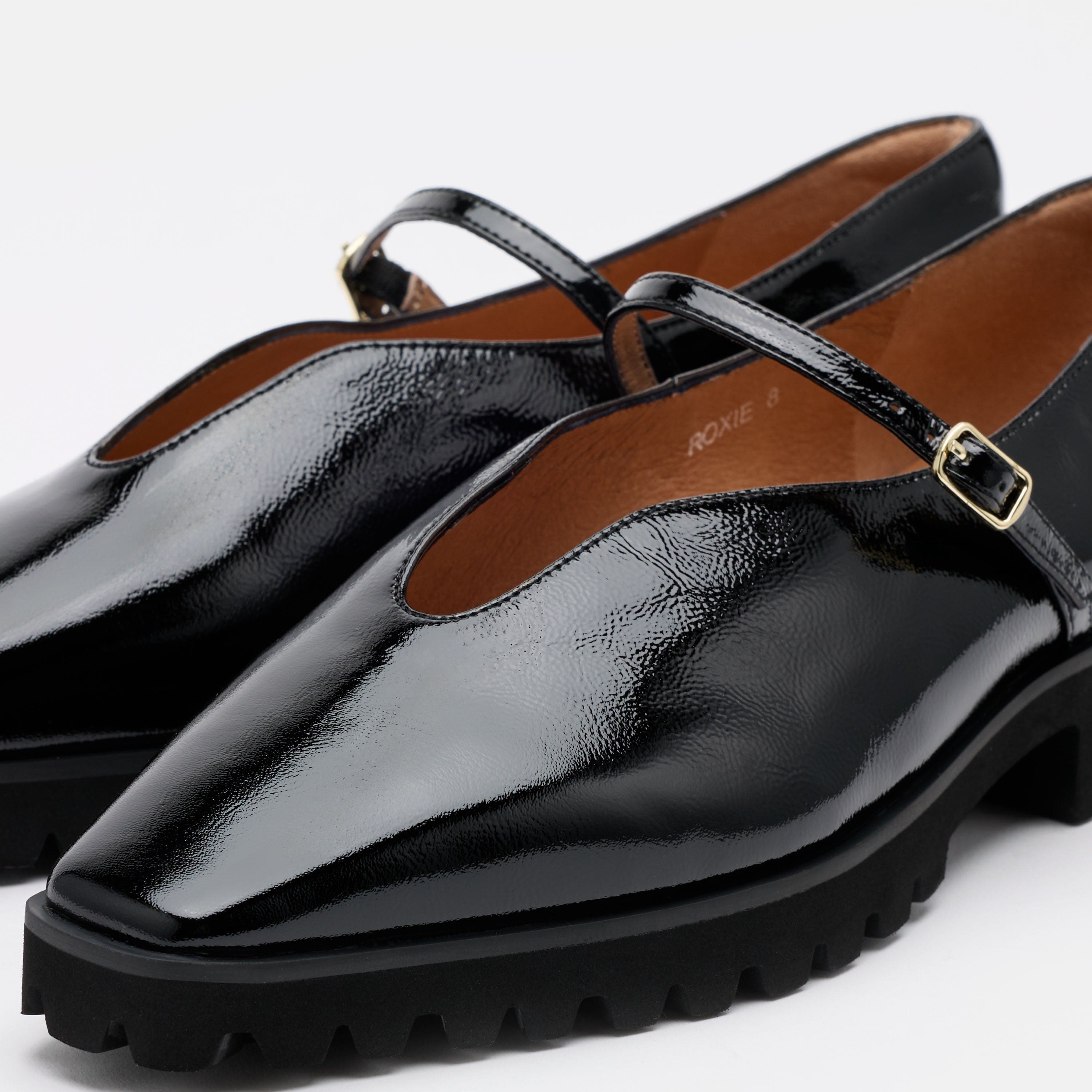 Roxie Black Patent Leather Lug Mary Janes