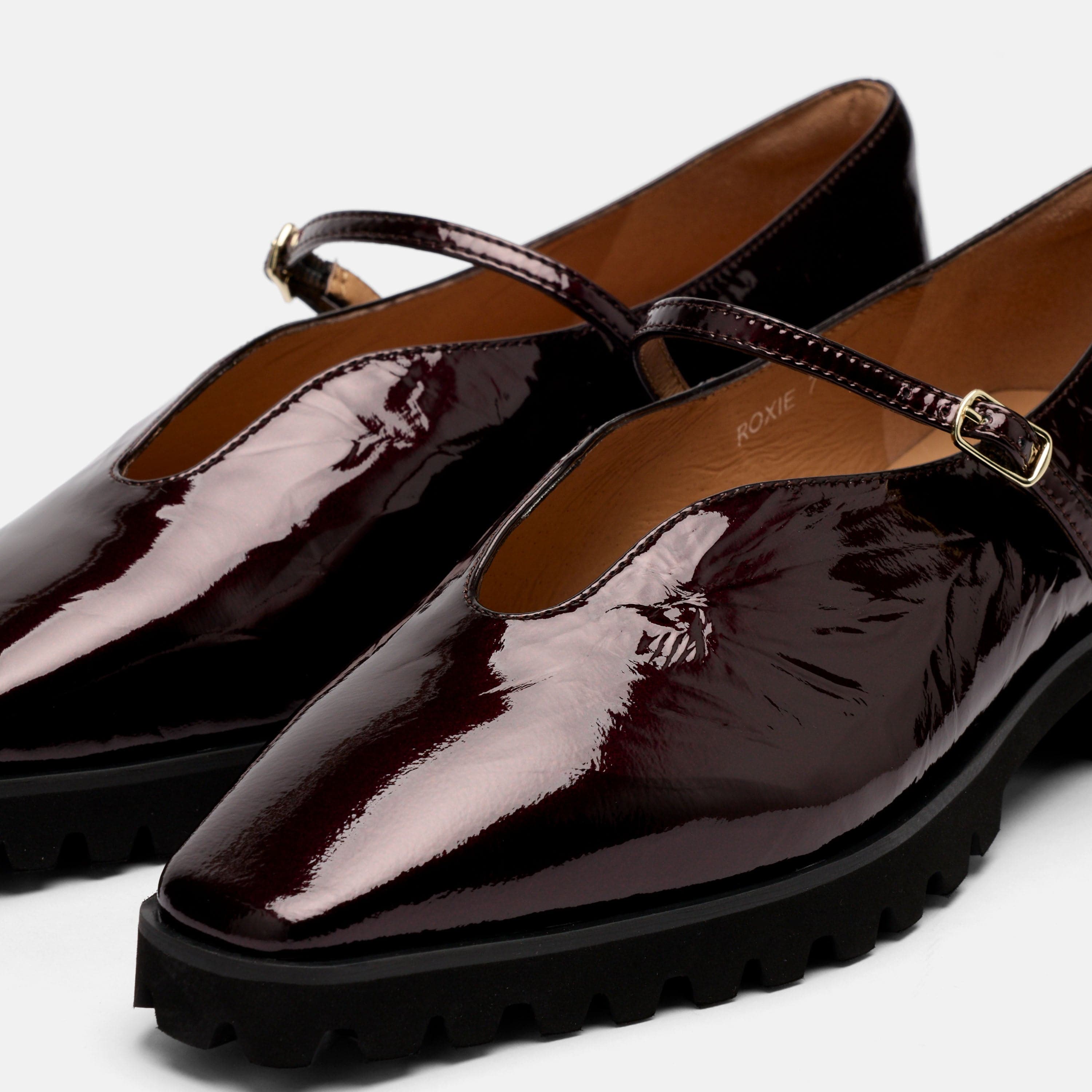 Roxie Wine Patent Leather Lug Mary Janes