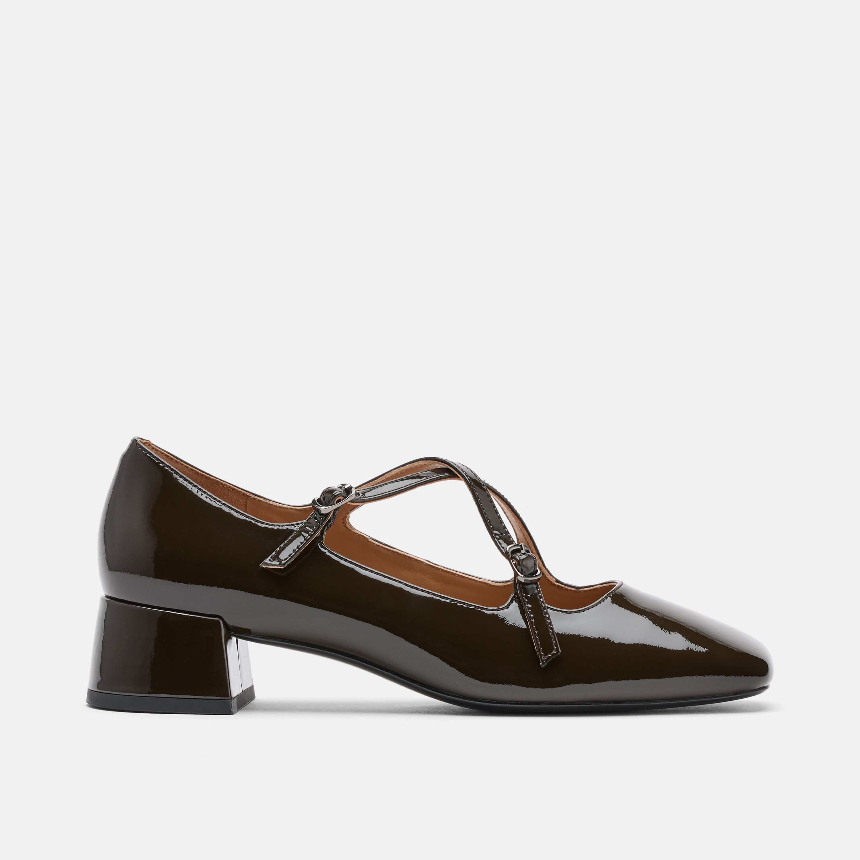 Ruby Dark Green Patent Leather Mary Jane Block Heels