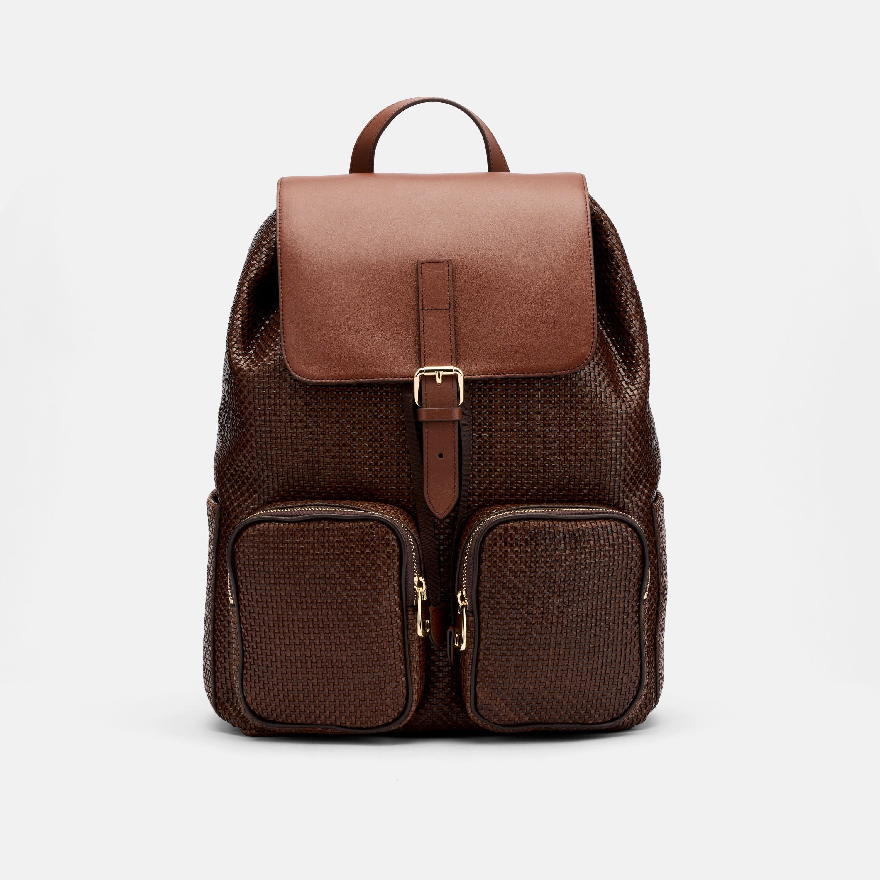 SOHO Woven Cognac Leather Backpack