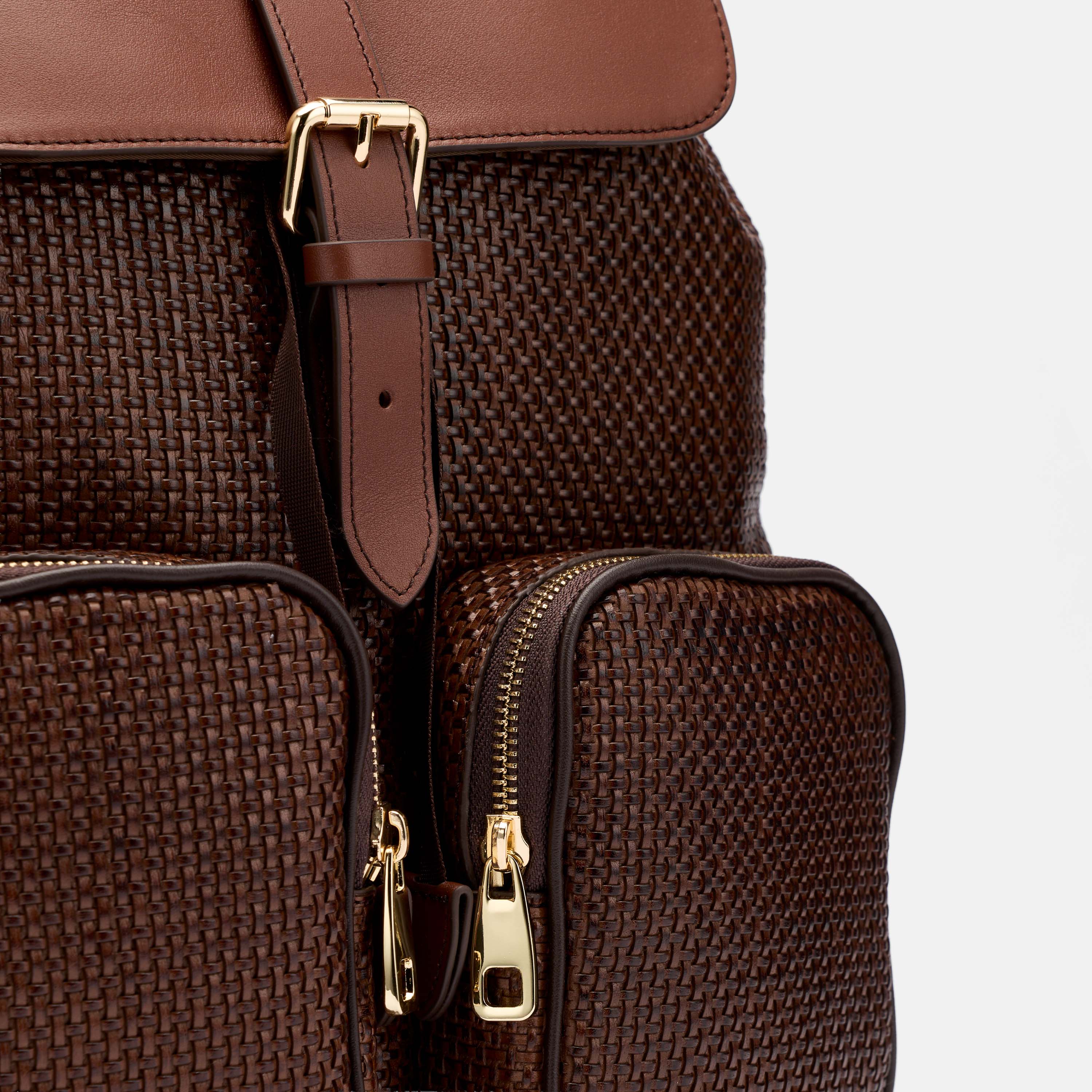 SOHO Woven Cognac Leather Backpack