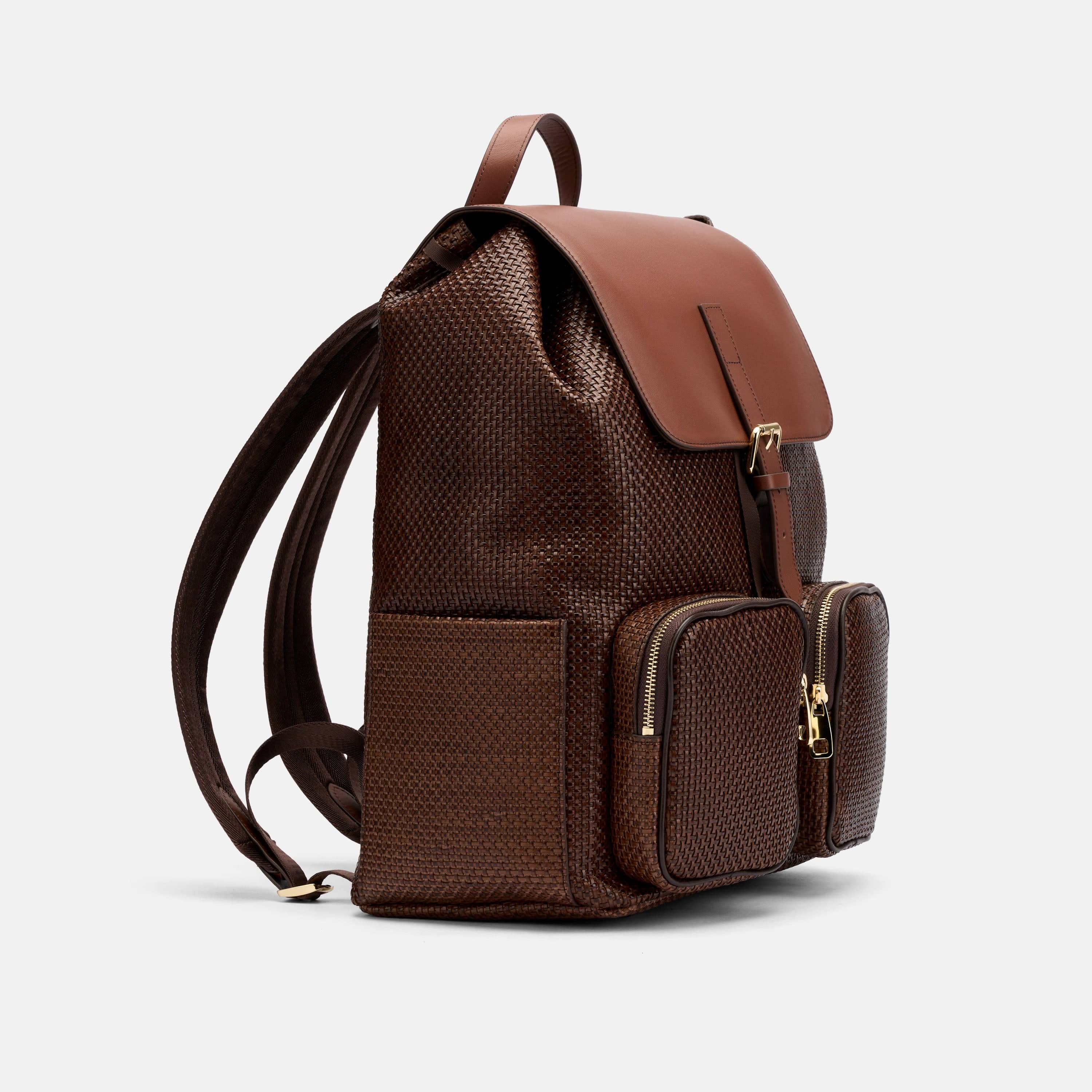 SOHO Woven Cognac Leather Backpack