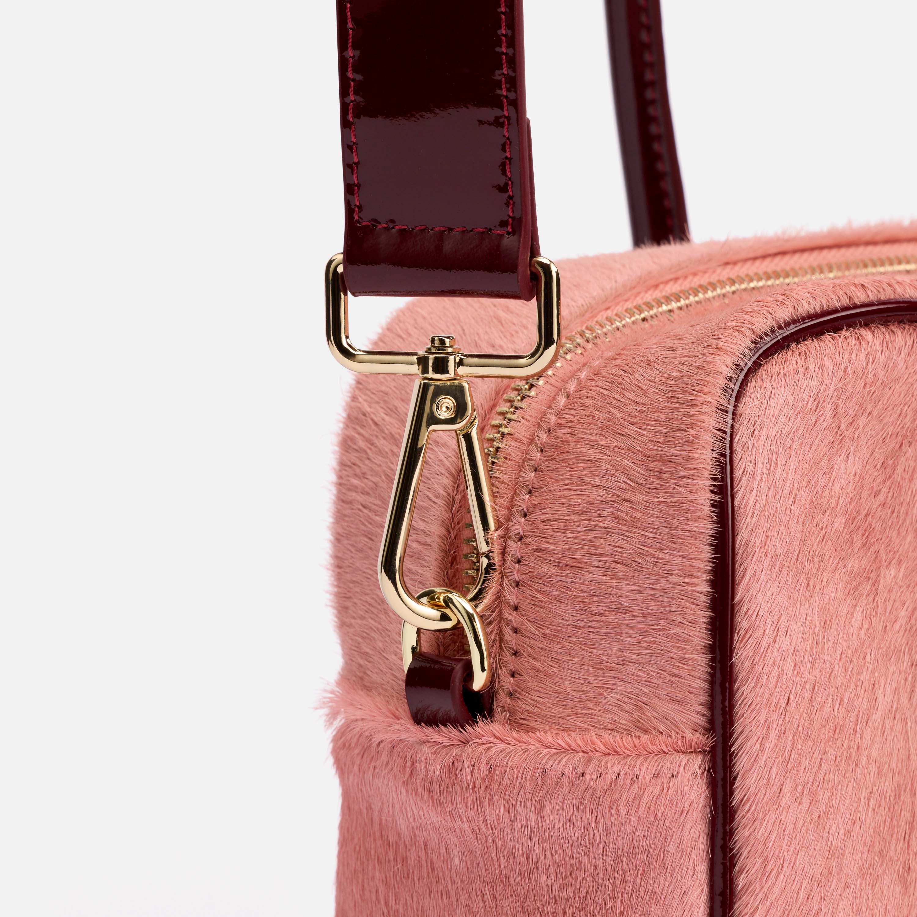 Serena Horsebit Shoulder Bag - Pink Haircalf & Burgundy Patent