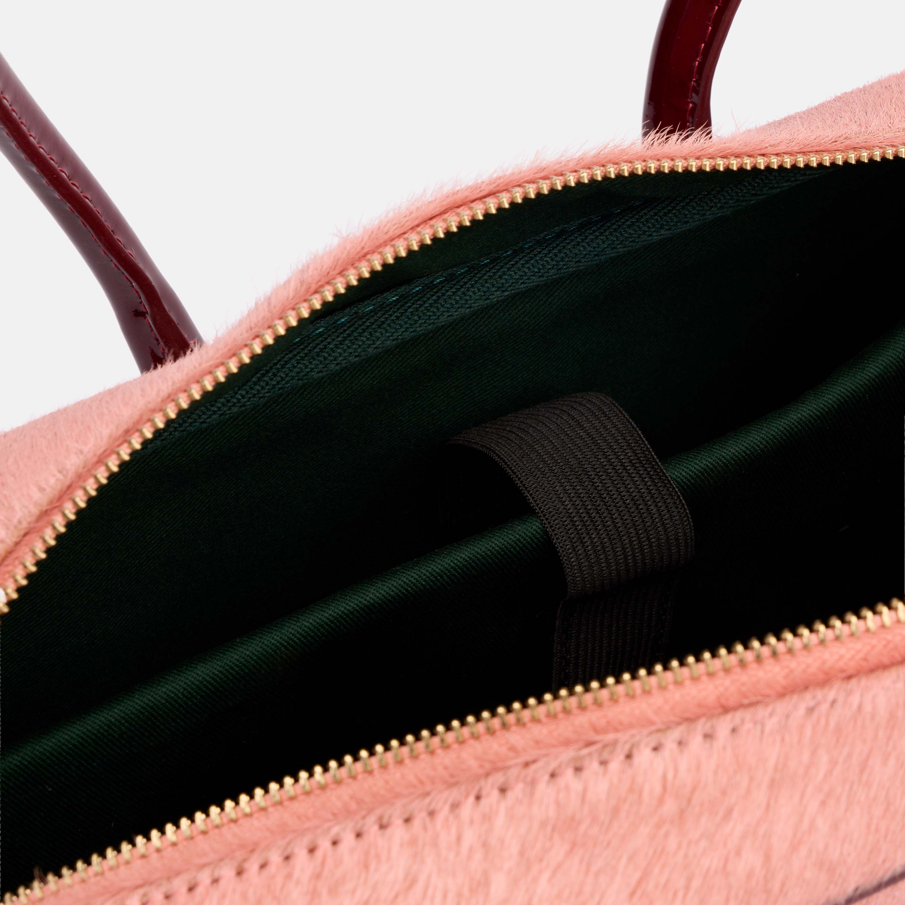 Serena Horsebit Shoulder Bag - Pink Haircalf & Burgundy Patent
