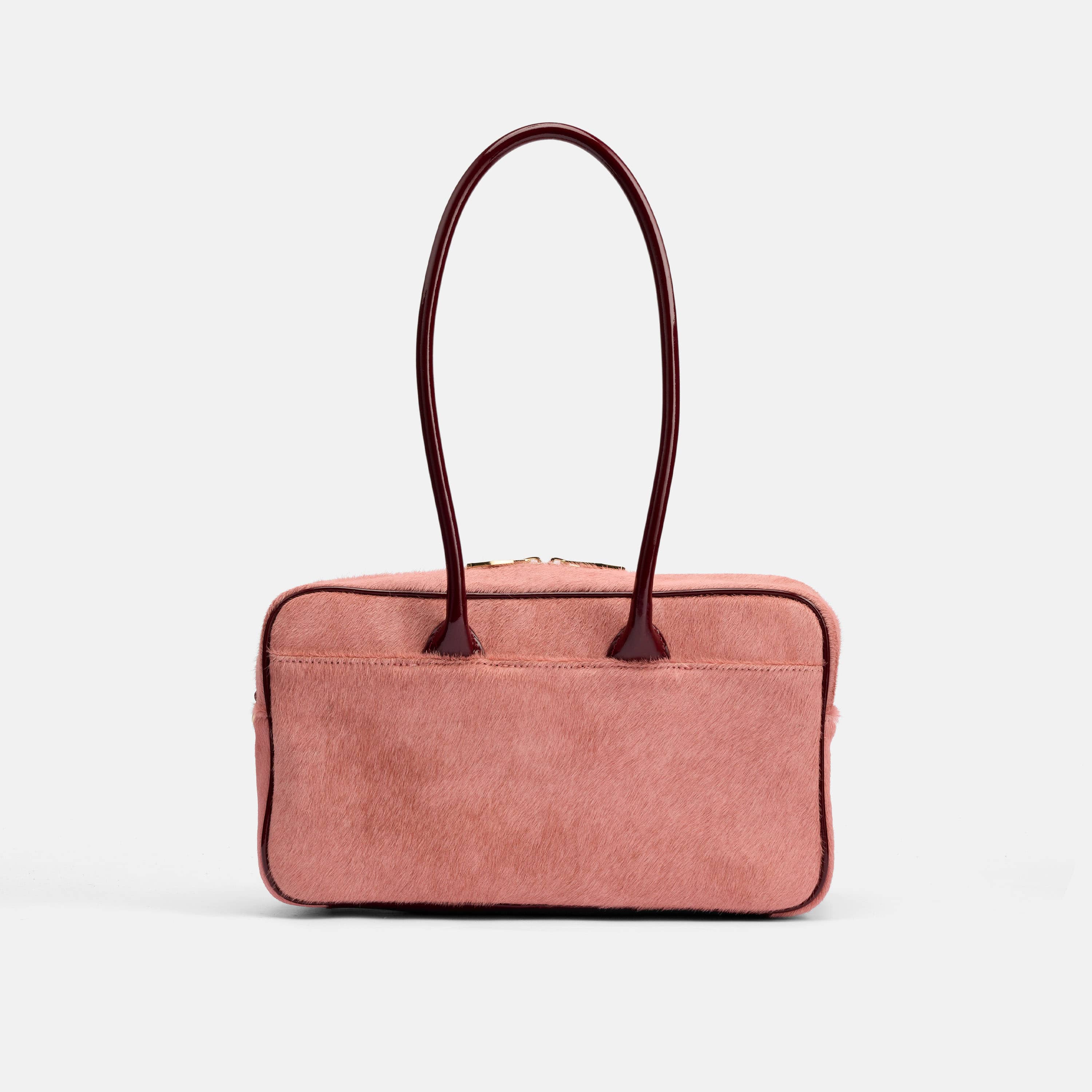 Serena Horsebit Shoulder Bag - Pink Haircalf & Burgundy Patent