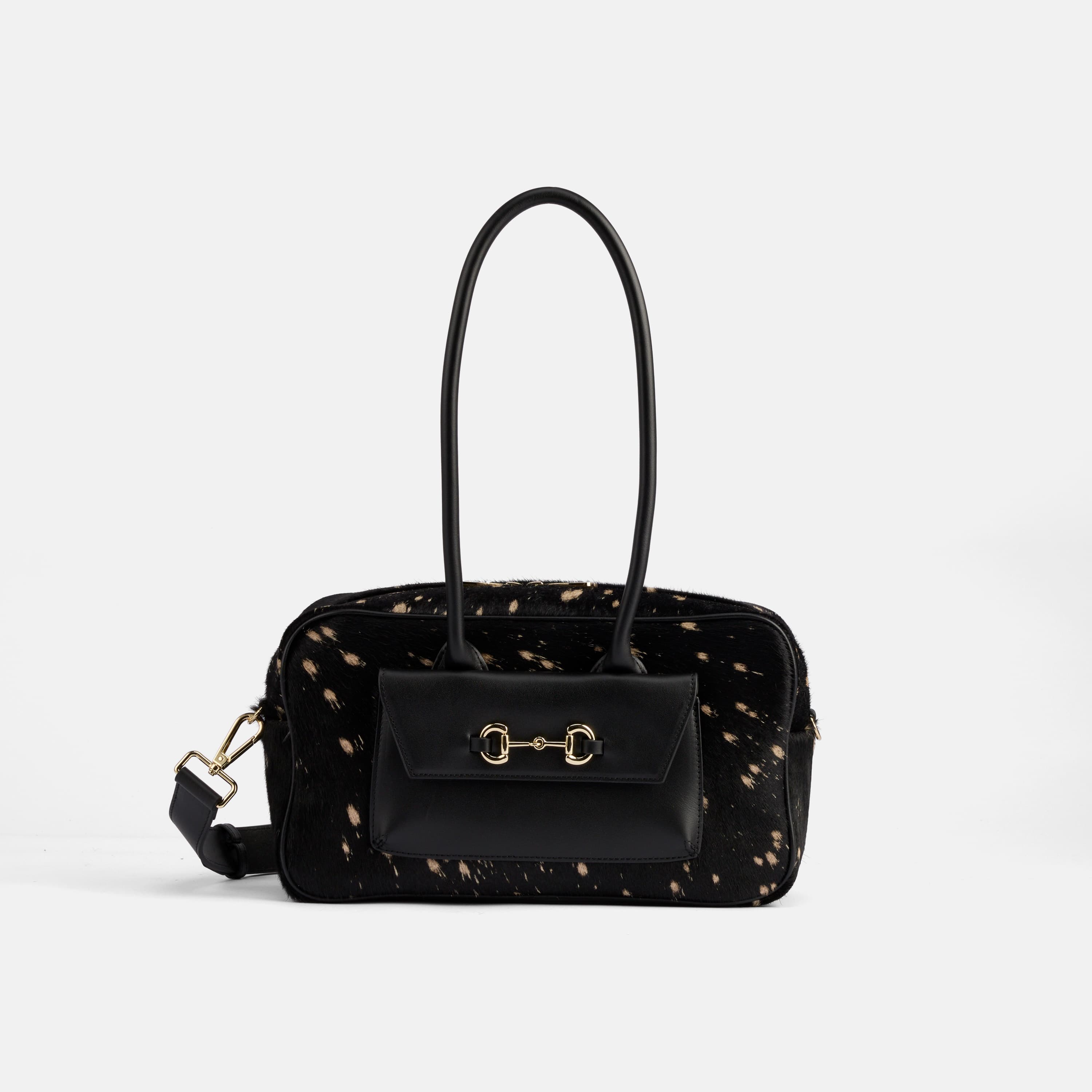 Serena Horsebit Shoulder Bag - Ponyhair & Black Leather