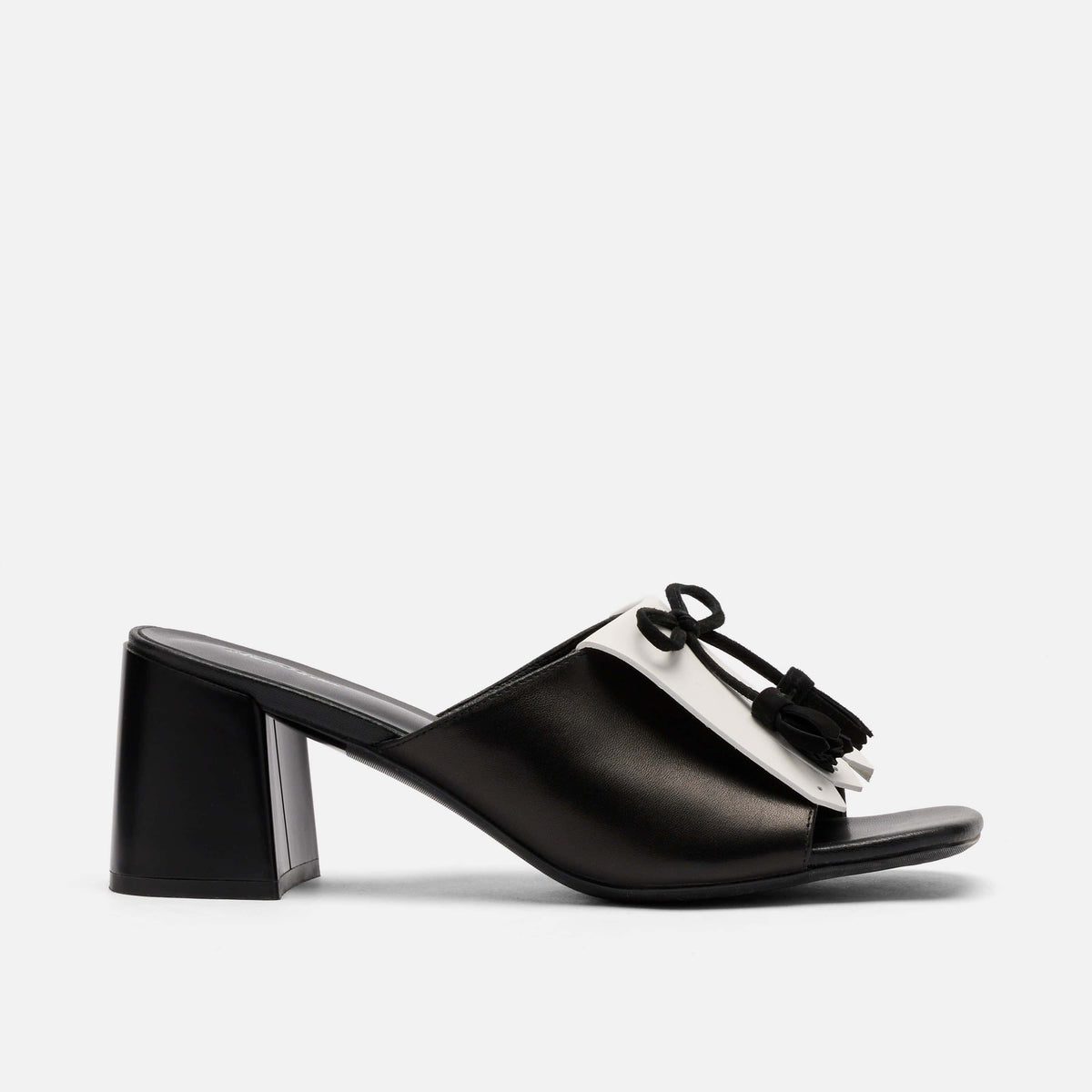 Sienna Black White Leather Tassel Block Pumps