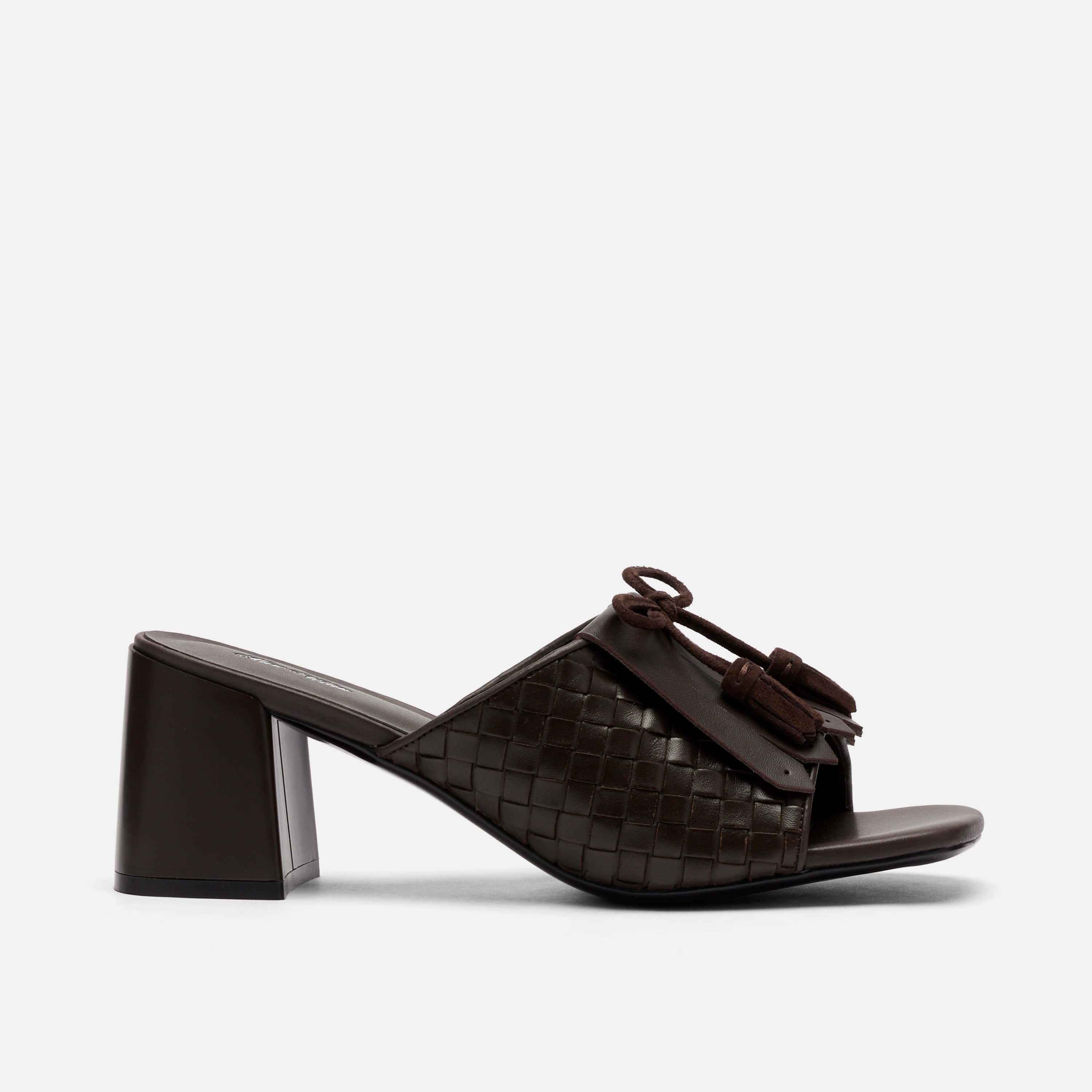 Sienna Espresso Leather Tassel Block Pumps