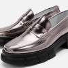 Ms. Calum Silver Rose Patent Leather Lug Penny Loafers