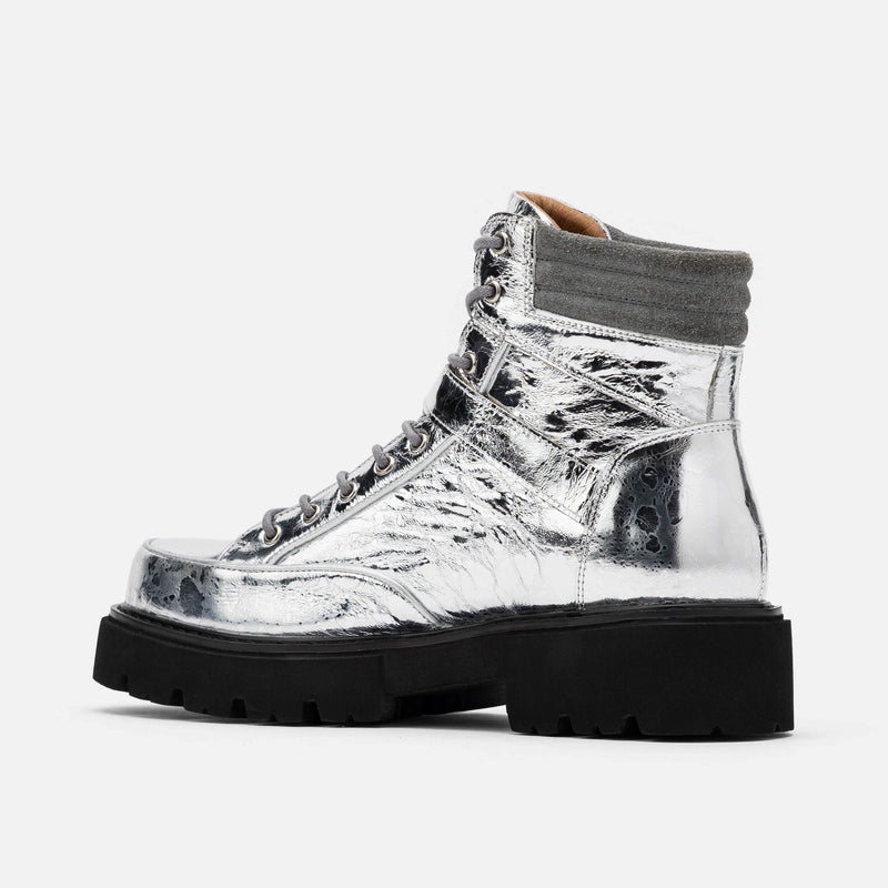 Grey patent leather shops boots