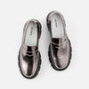 Ms. Calum Silver Rose Patent Leather Lug Penny Loafers