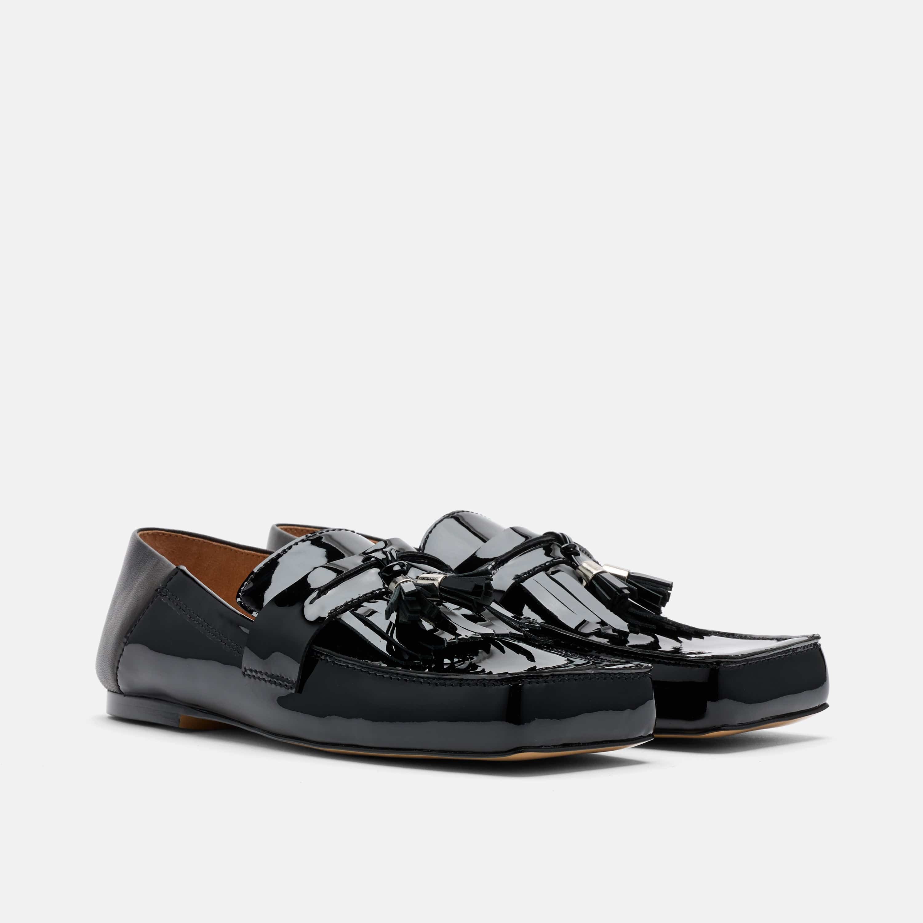 Simone Black Patent Leather Tassel Loafers
