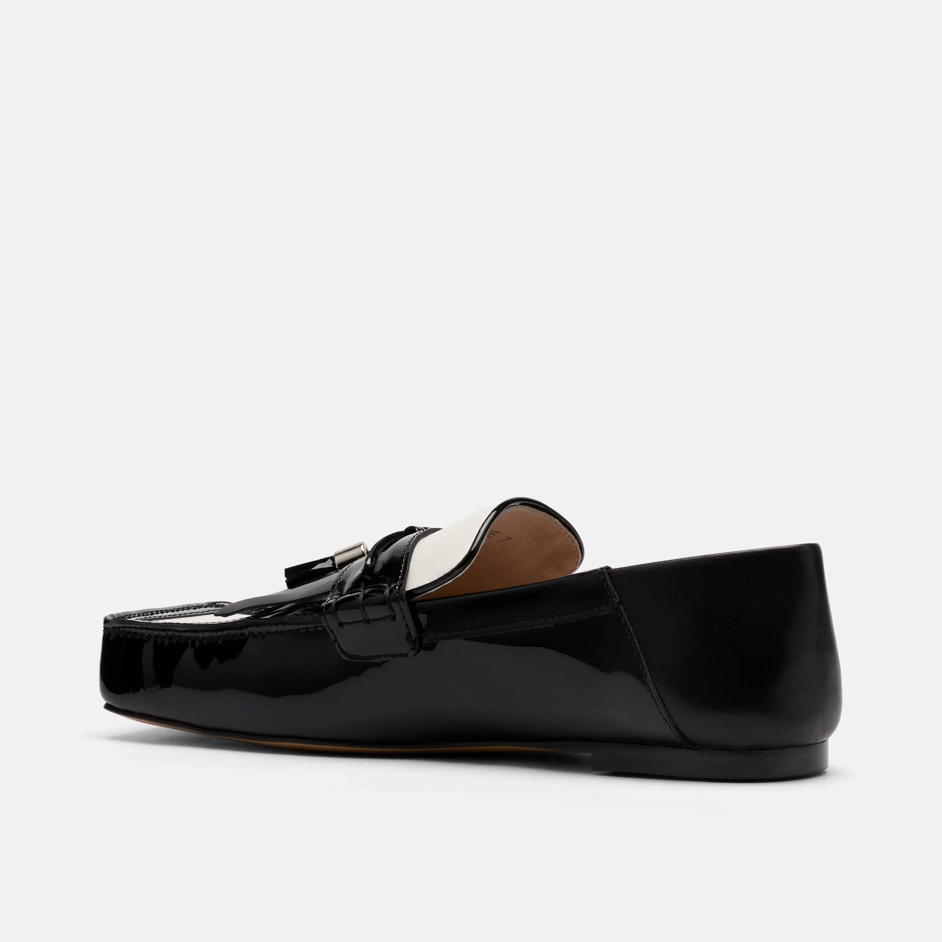 Simone Black/White Leather Tassel Loafers