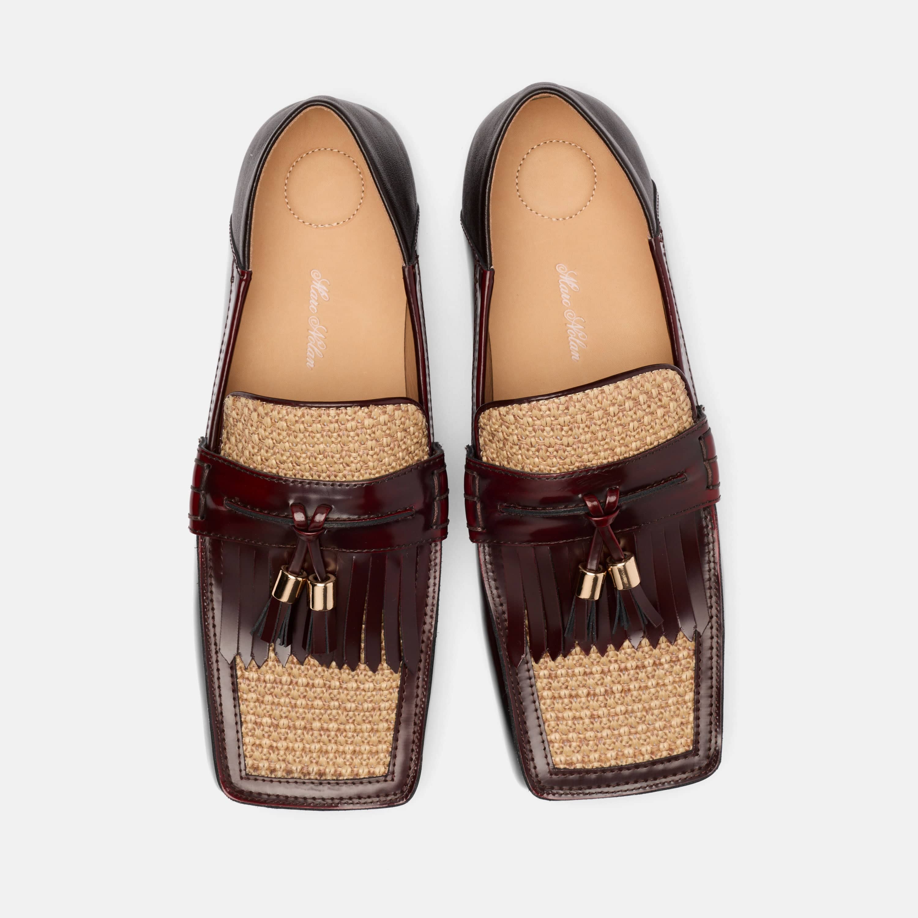 Simone Burgundy/Raffia Patent Leather Tassel Loafers