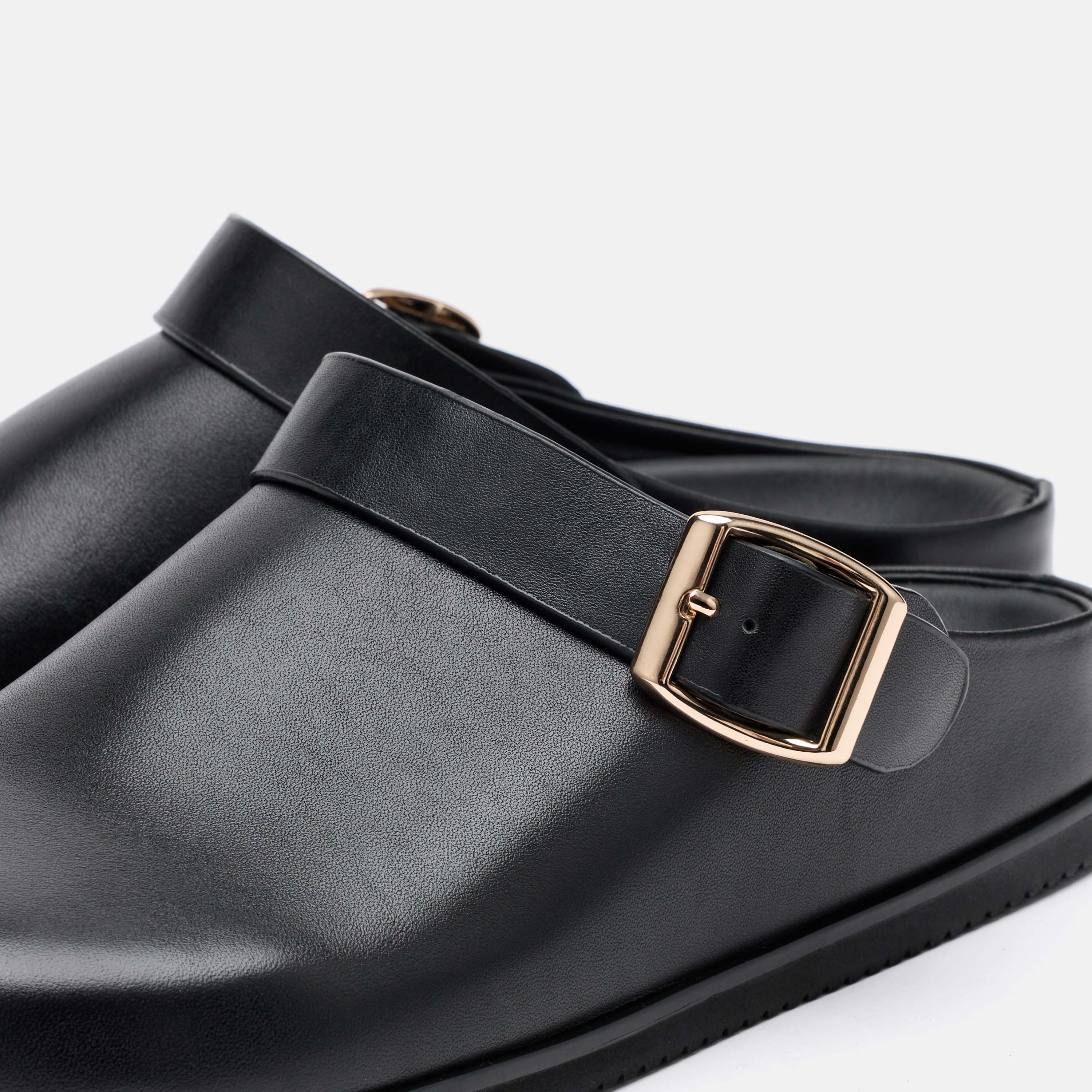 Solana Black Leather Backstrap Clogs