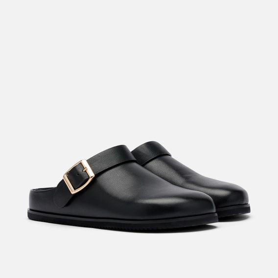 Ms. Solana Black Leather Backstrap Clogs
