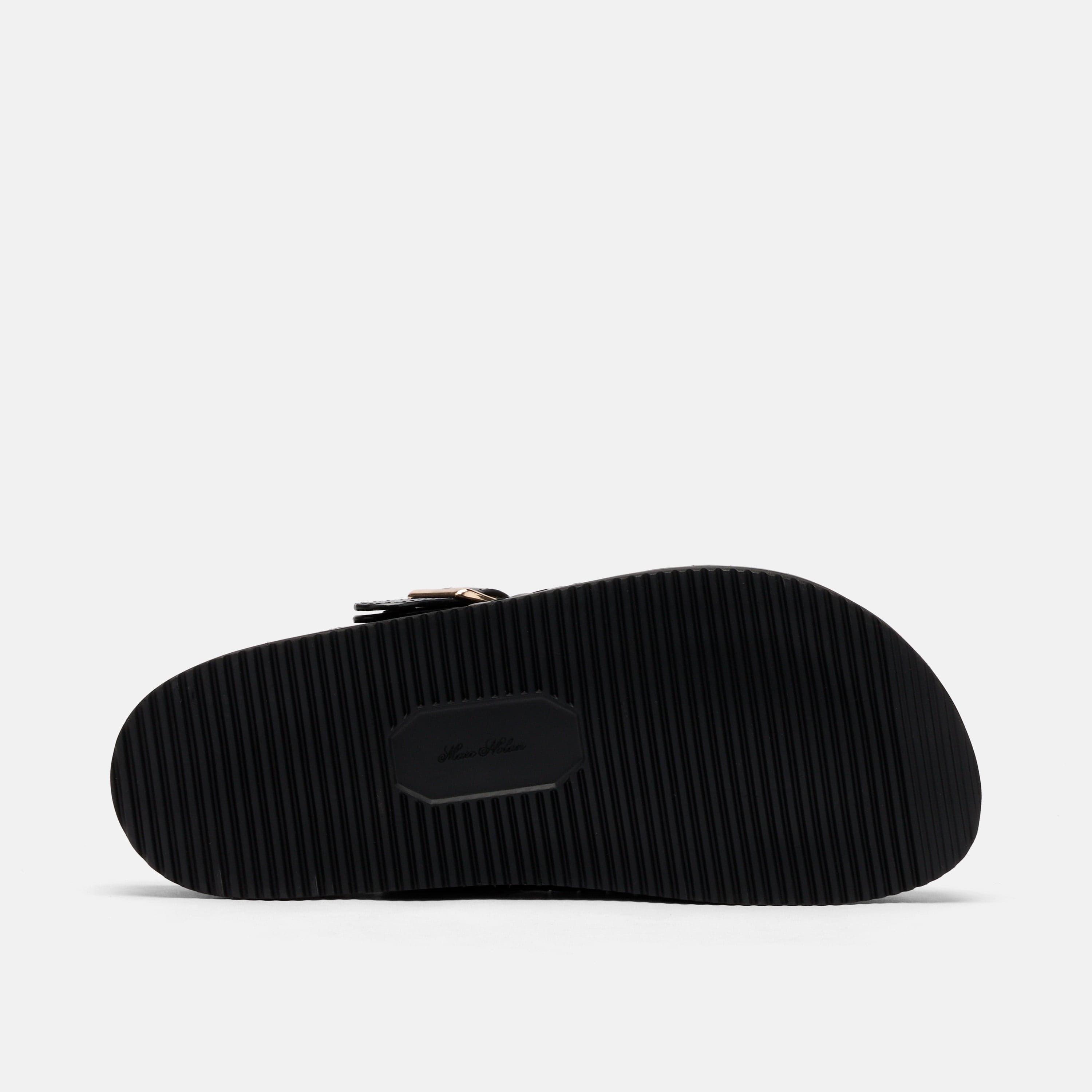 Solana Black Woven Leather Backstrap Clogs