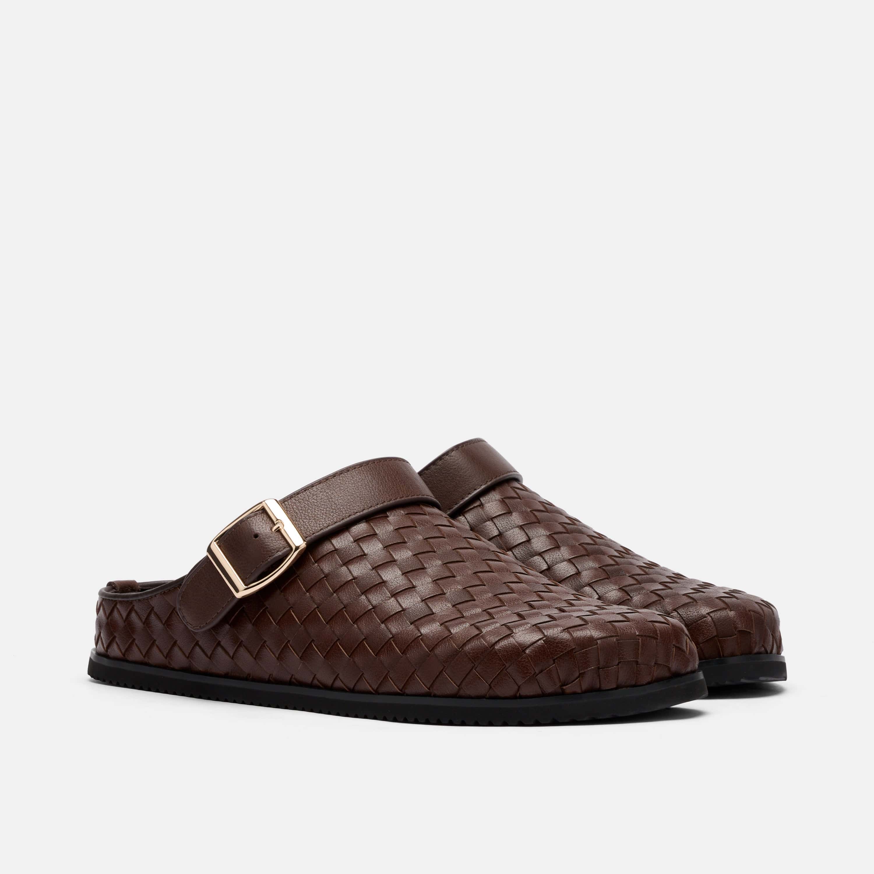 Solana Brown Woven Leather Backstrap Clogs