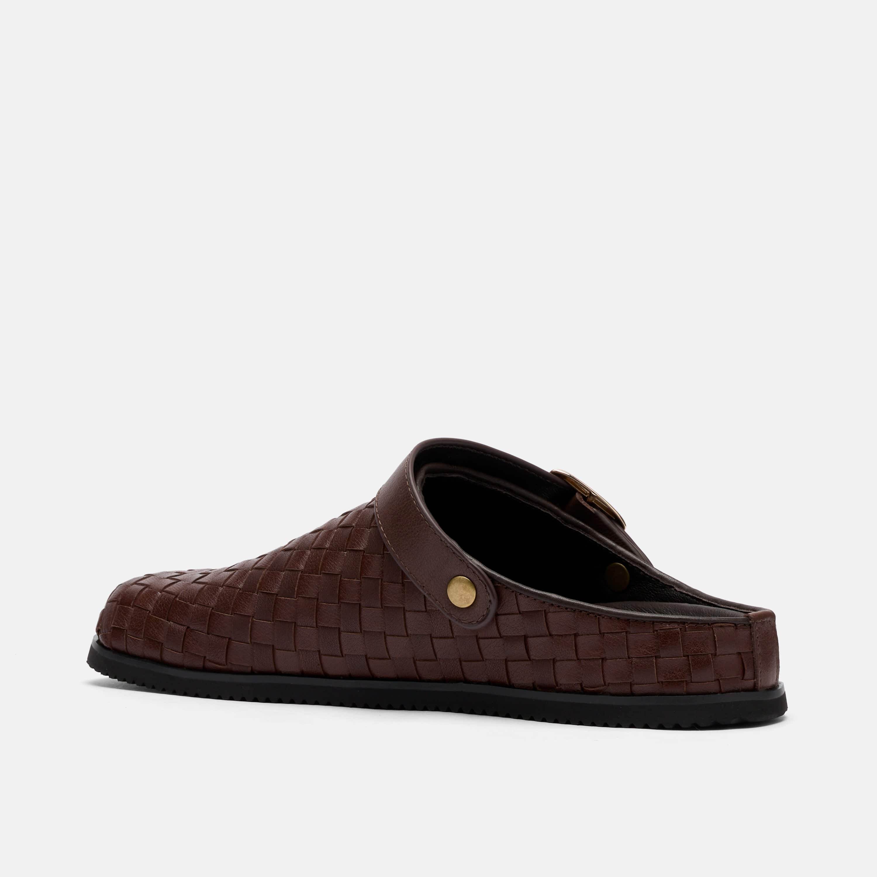Solana Brown Woven Leather Backstrap Clogs