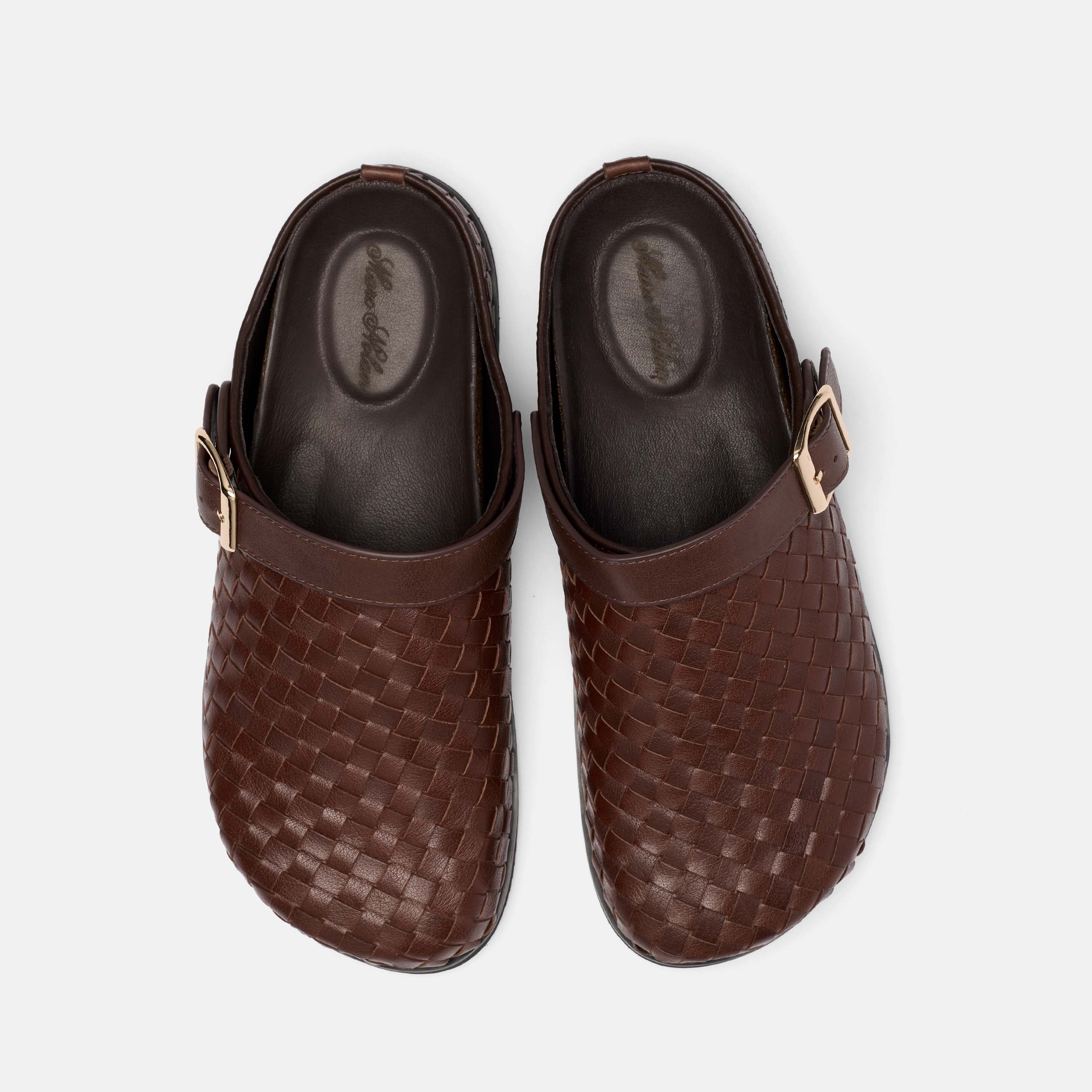 Solana Brown Woven Leather Backstrap Clogs