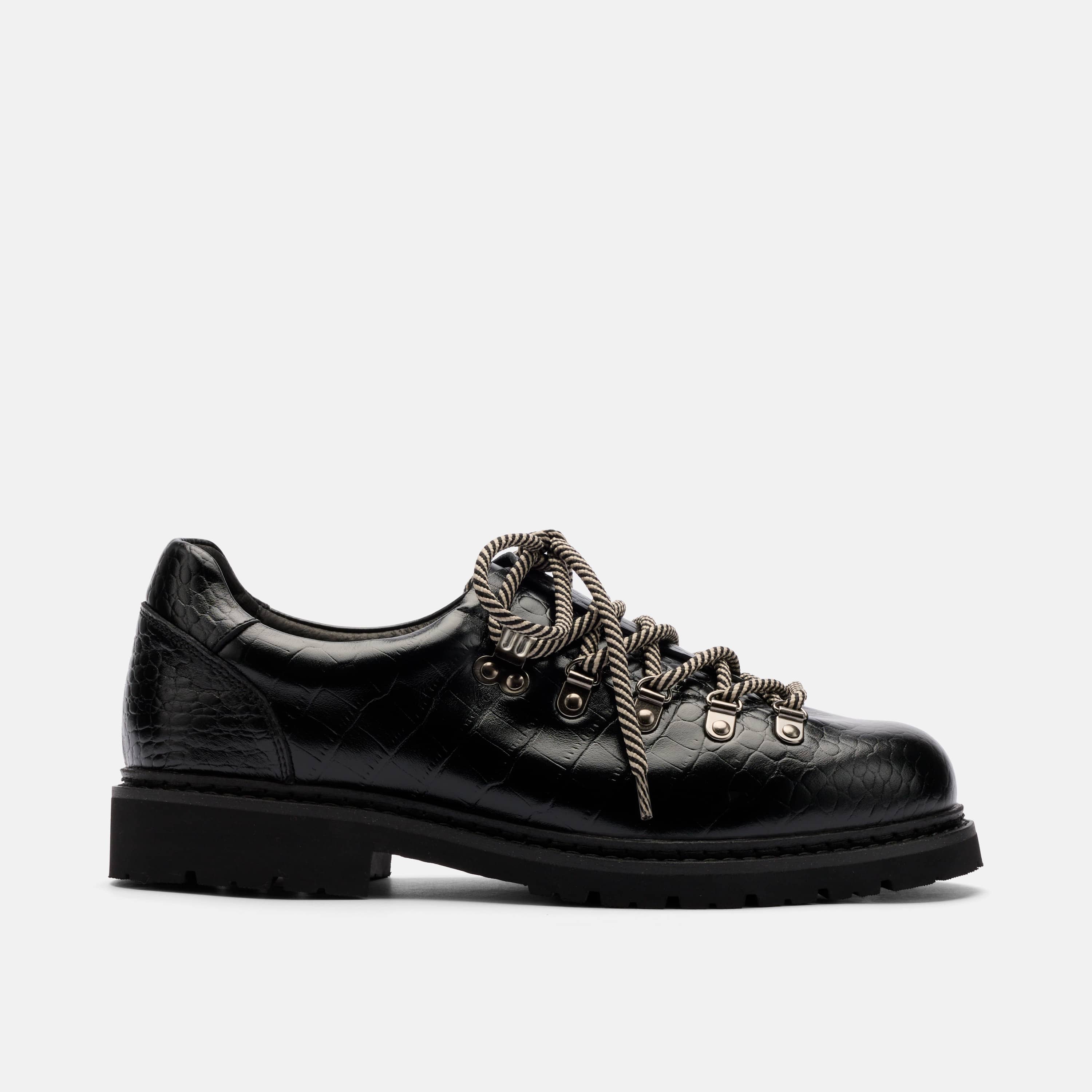 Summit Black Croc Leather Hiker Shoe