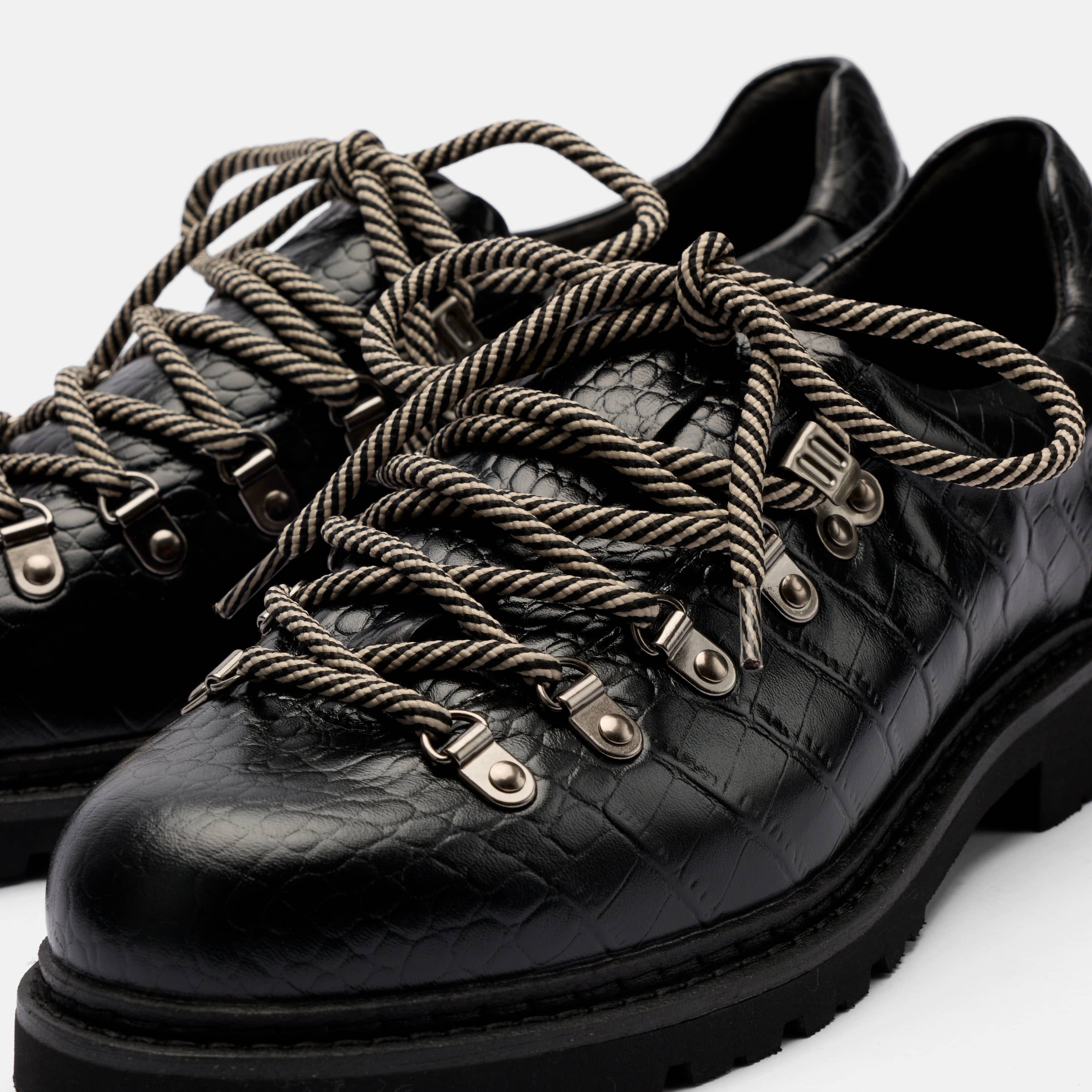 Summit Black Croc Leather Hiker Shoe