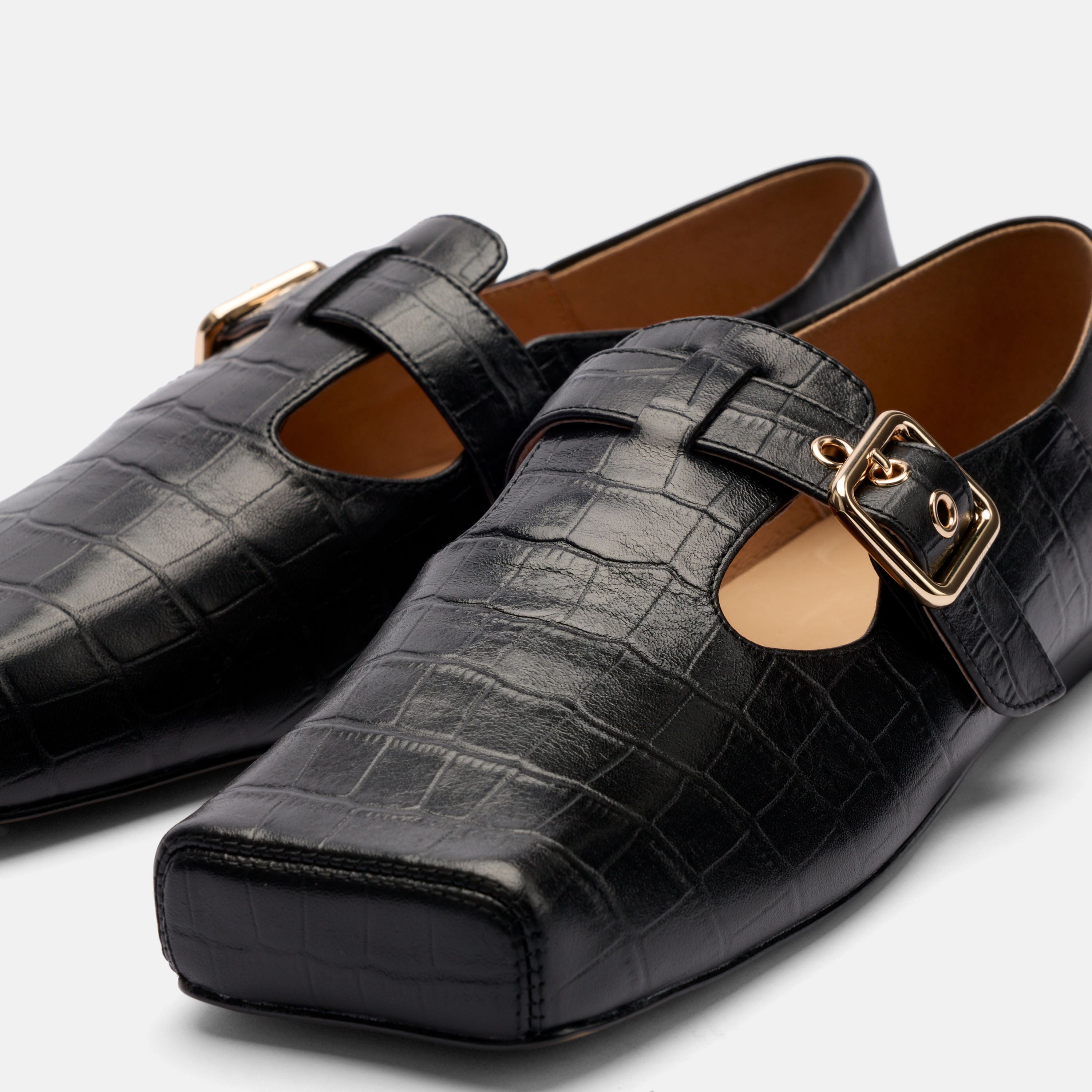 Sutton Black Croc Leather Mary Jane Flat